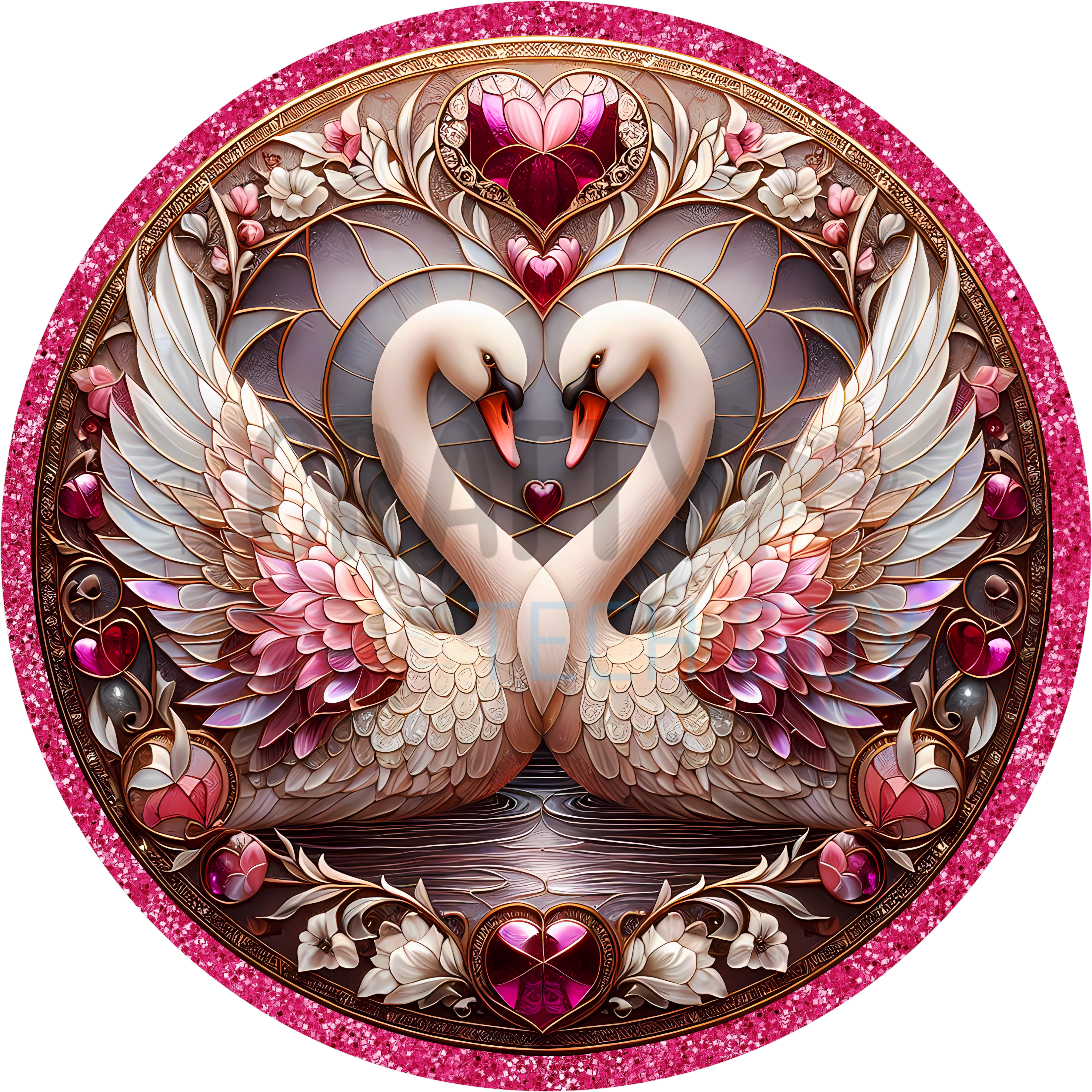 Romantic Swan Couple Design | Elegant Heart and Pink Floral Art for Valentine’s, Wedding, or Anniversary Wreath and Home Décor