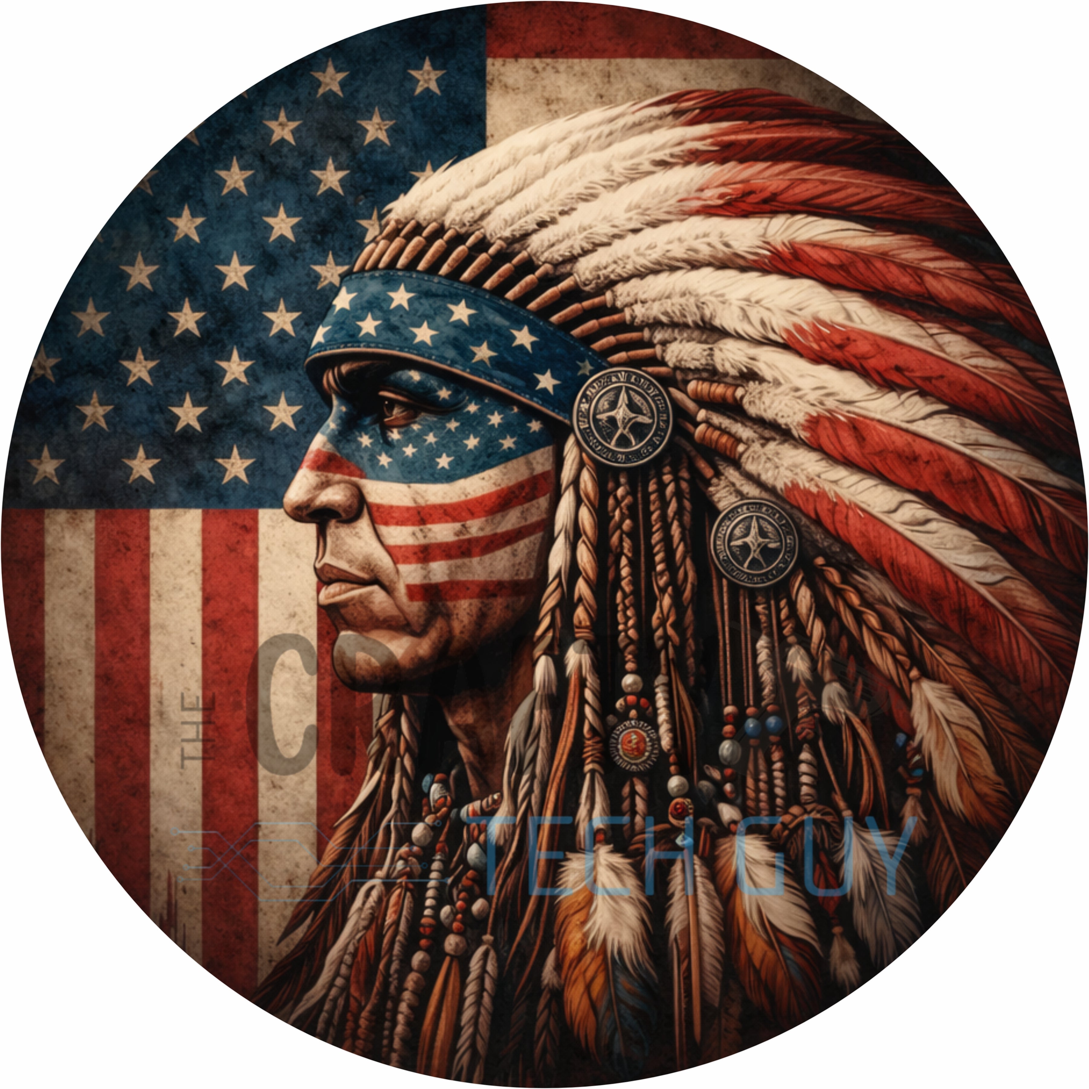 Patriotic Headdress Portrait Round Wreath Sign
