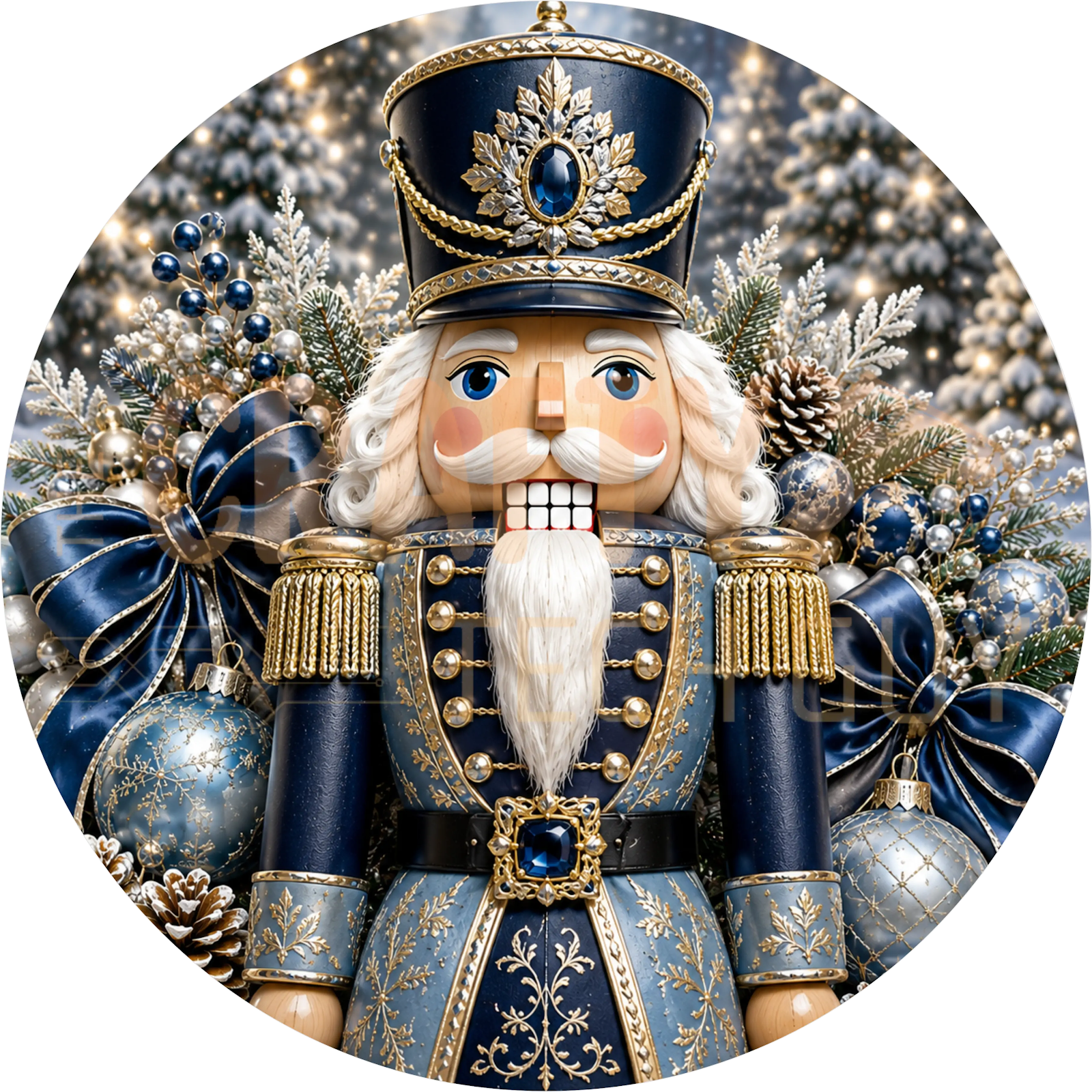 Nutcracker Soldier Christmas Wreath Sign – Navy & Gold Design