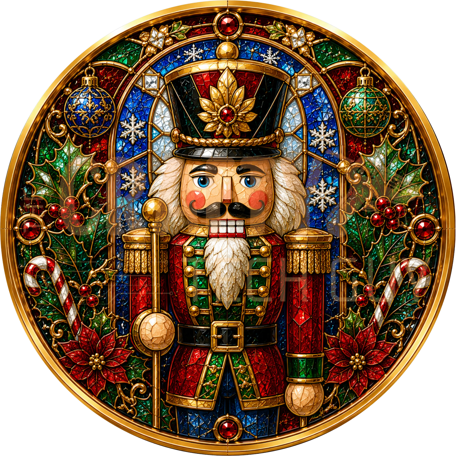 Nutcracker Soldier Christmas Wreath Sign – Stained Glass Mosaic Design