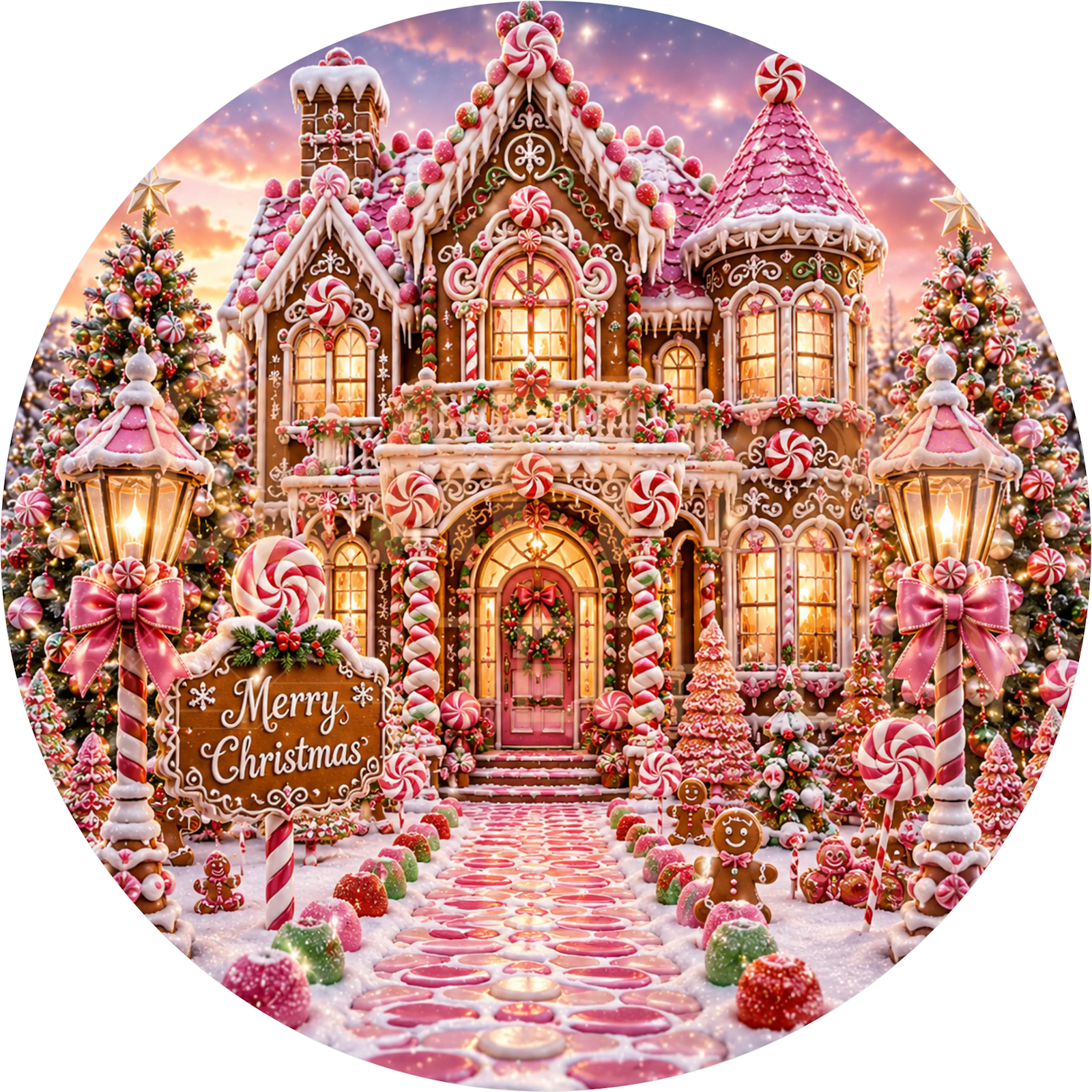 Gingerbread Candy House Christmas Wreath Sign – Merry Christmas Village Design