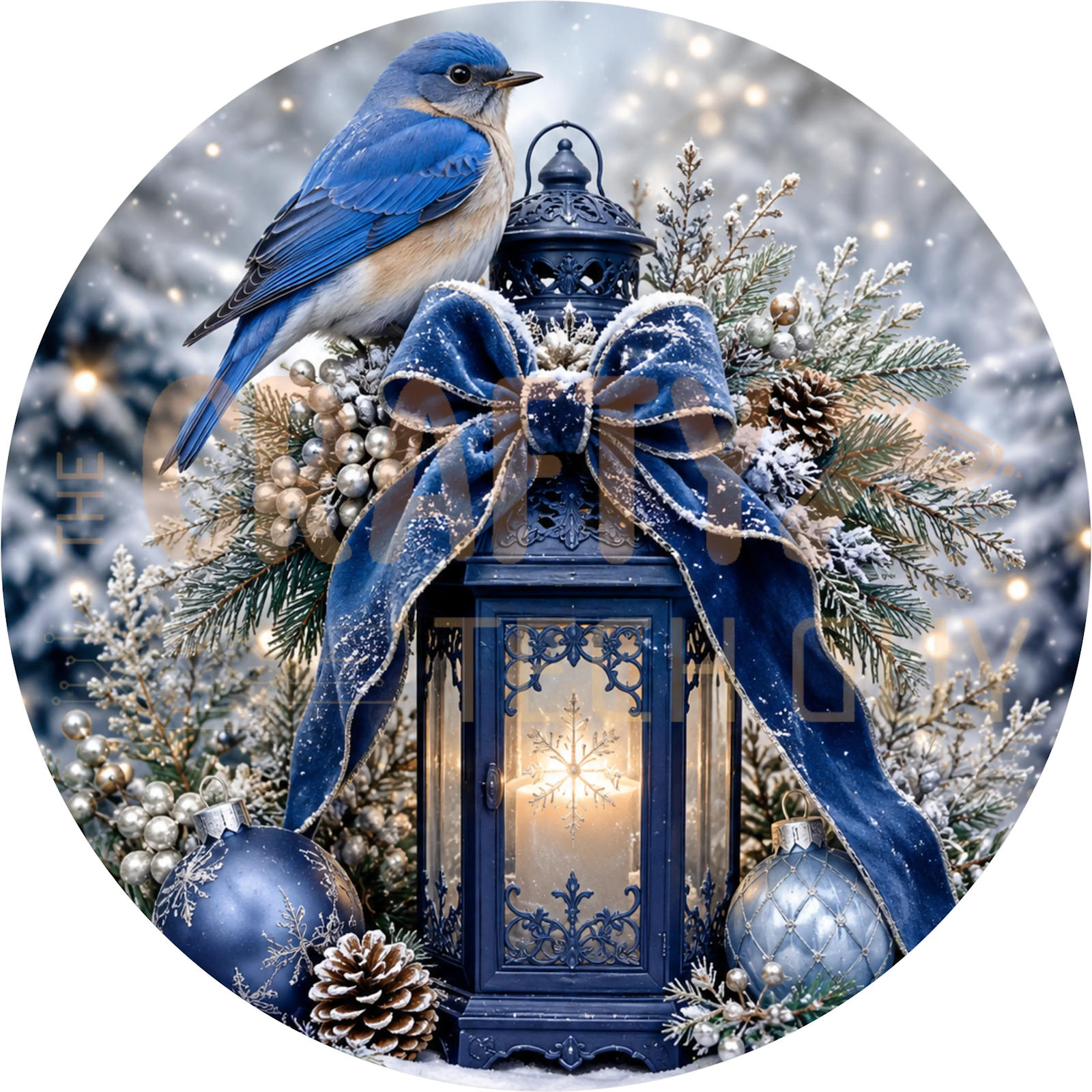 Bluebird Christmas Wreath Sign – Navy Blue Lantern Design