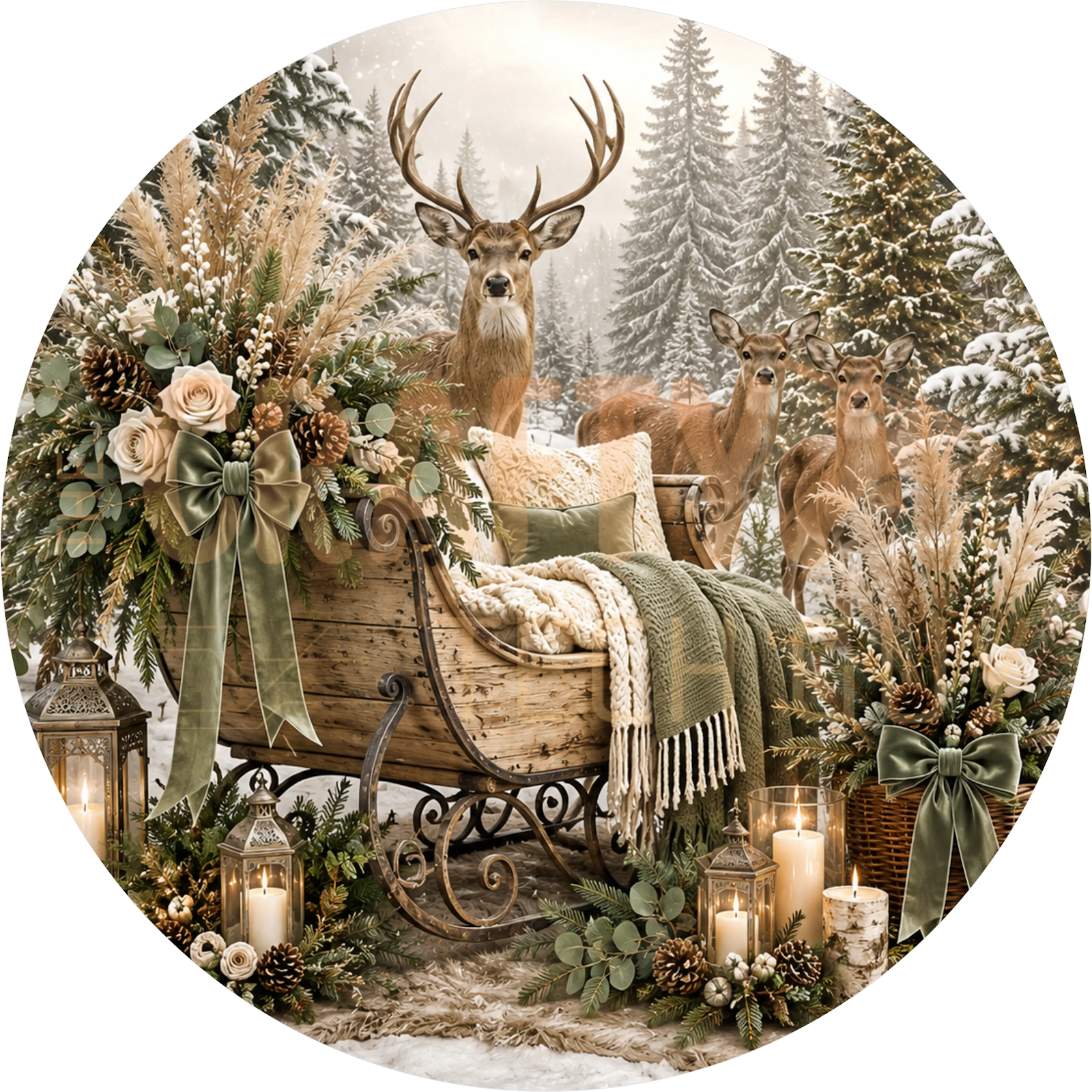 Rustic Sleigh Deer Family Christmas Wreath Sign – Sage Green Farmhouse Design