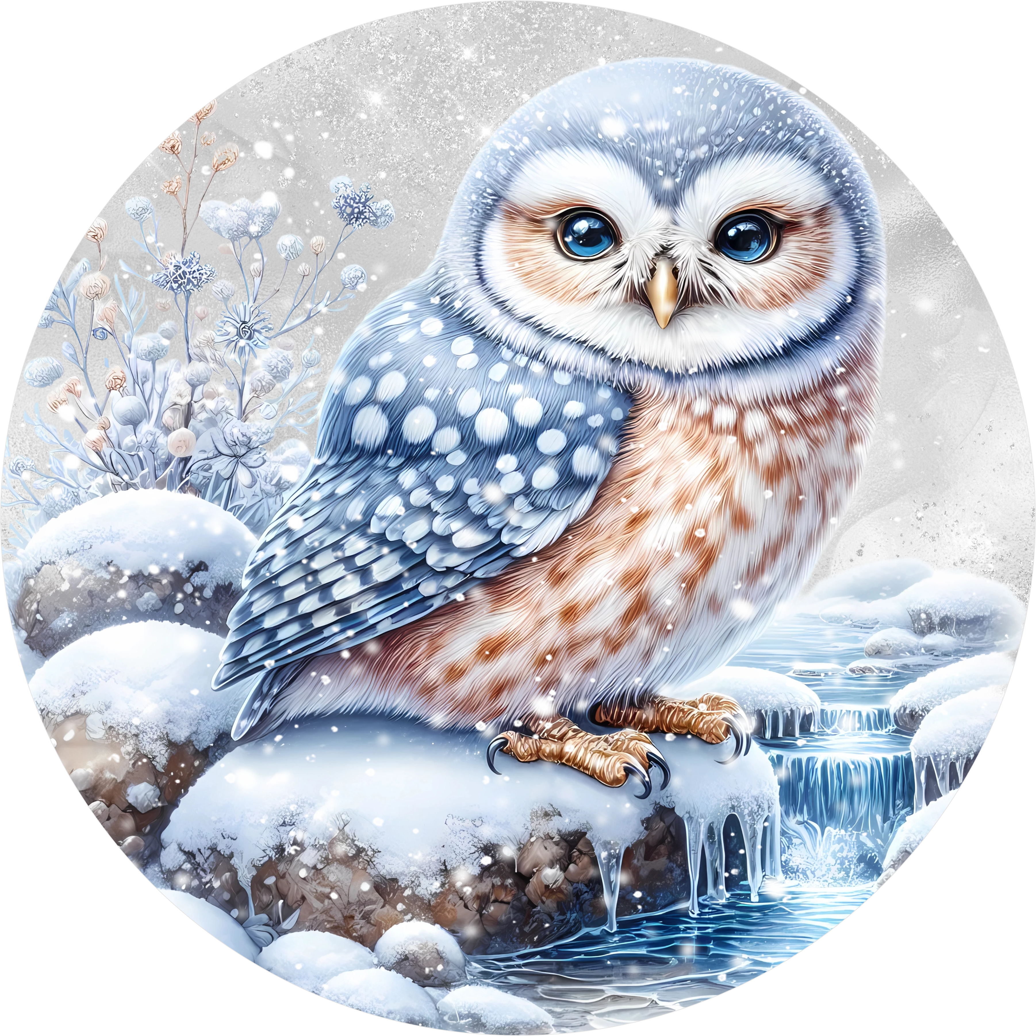 Woodland Winter Owl Sign – Blue & Neutral Tones