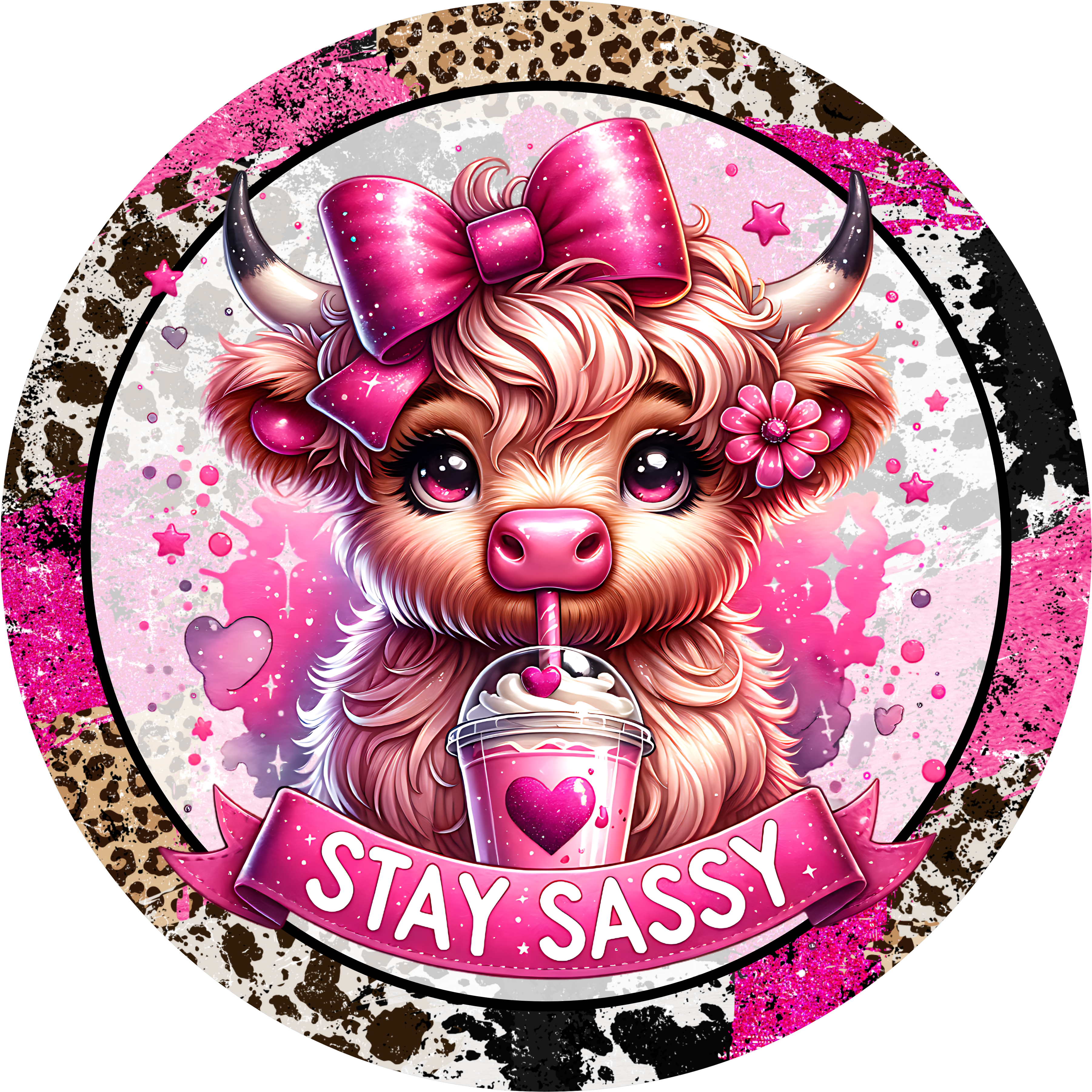 Stay Sassy Highland Cow Sign, Pink Cowgirl Wreath Sign, Cute Cow Metal Sign, Sassy Cow Wall Art, Western Farmhouse Decor