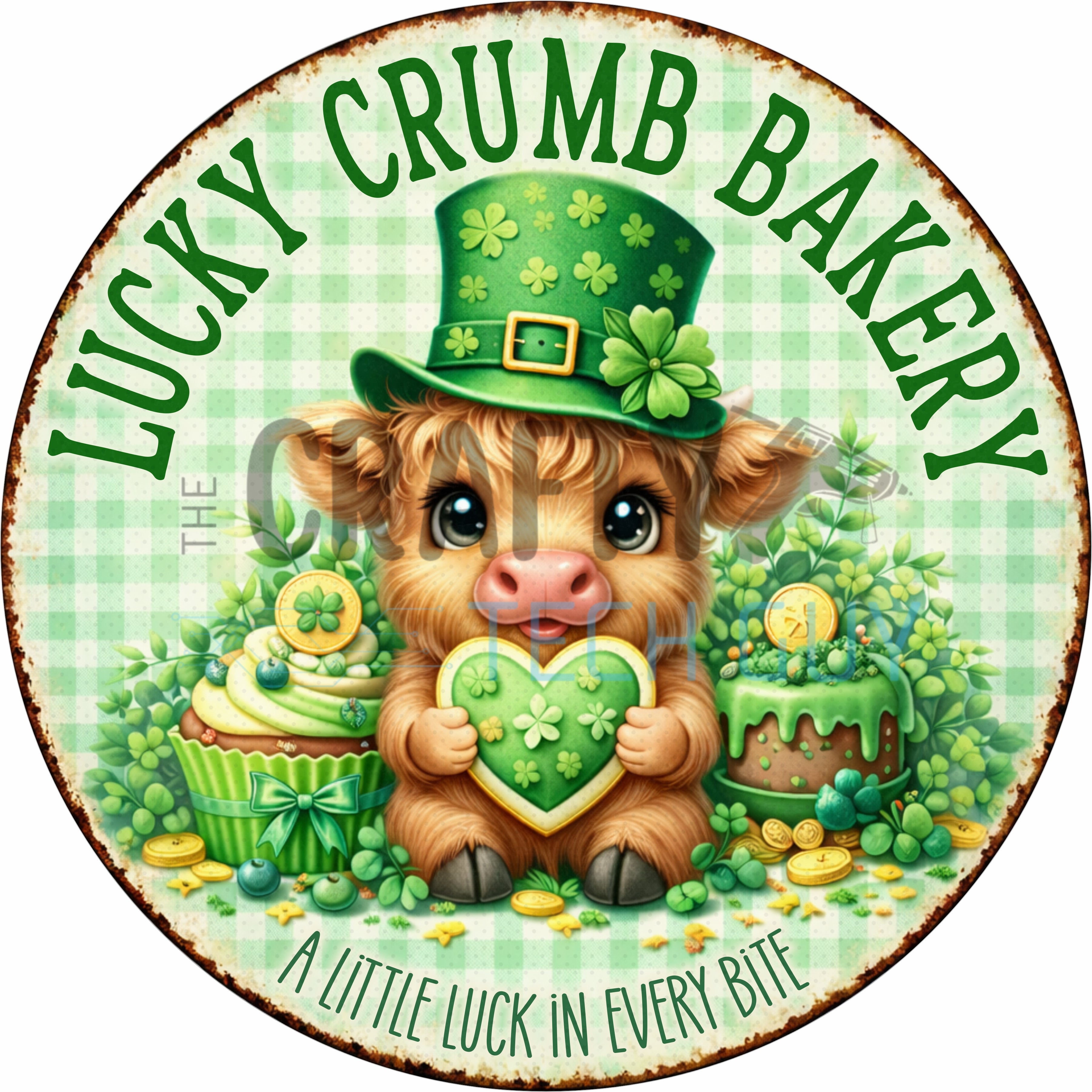 Lucky Crumb Bakery St. Patrick’s Day Highland Cow Round Wreath Sign