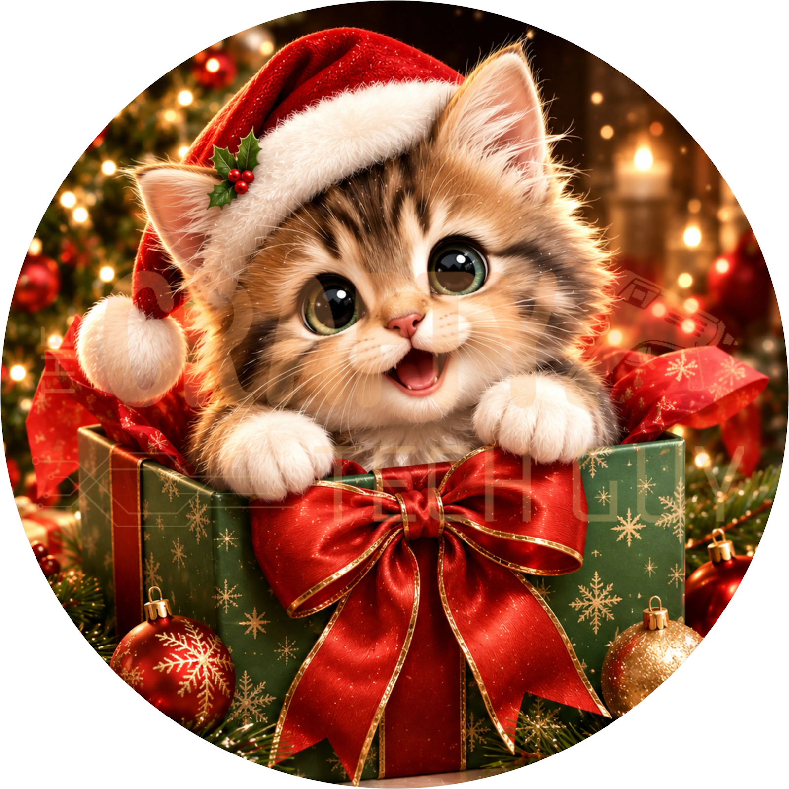 Kitten Santa Hat Christmas Wreath Sign – Gift Box Design