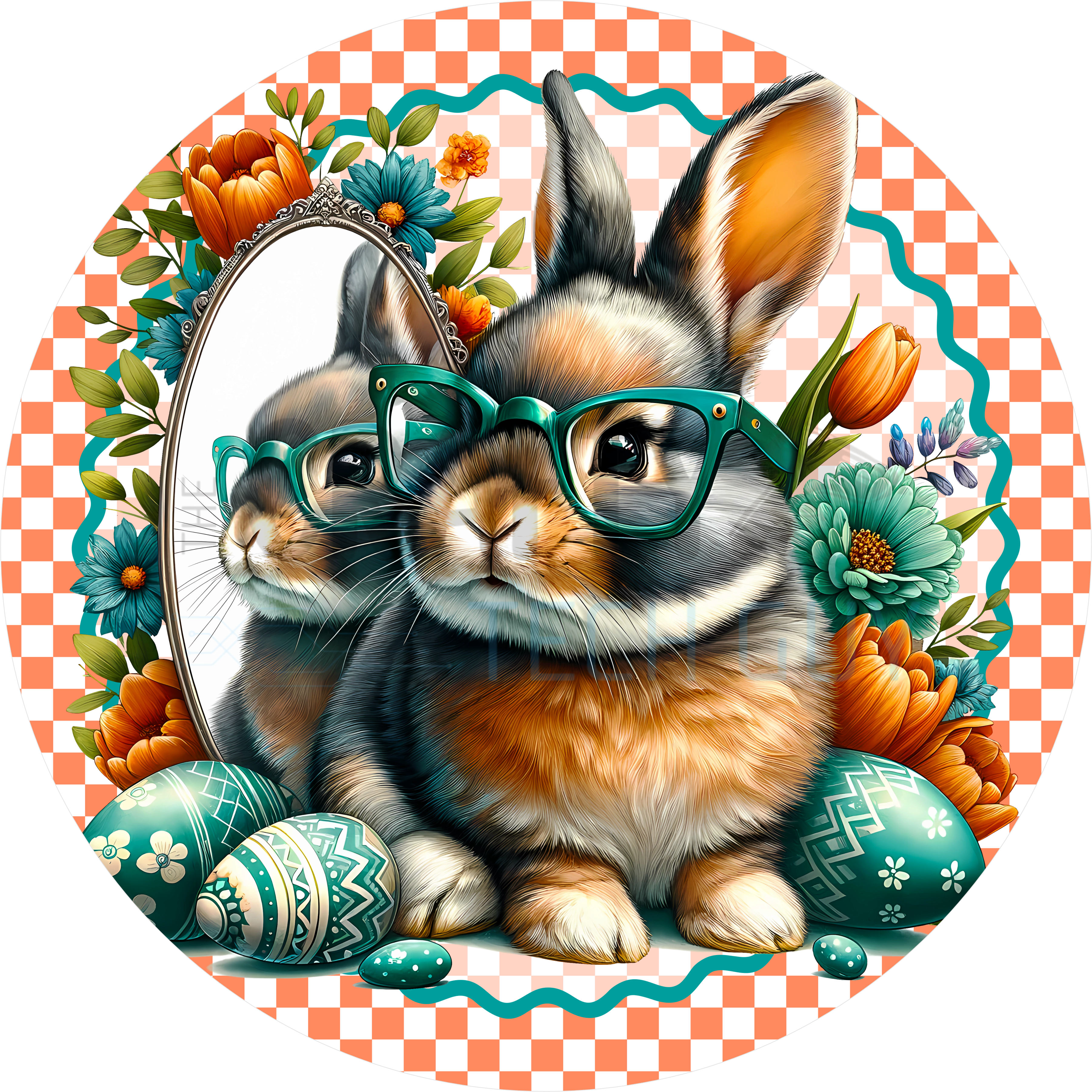Cute Glasses Bunny with Mirror Easter Sign
