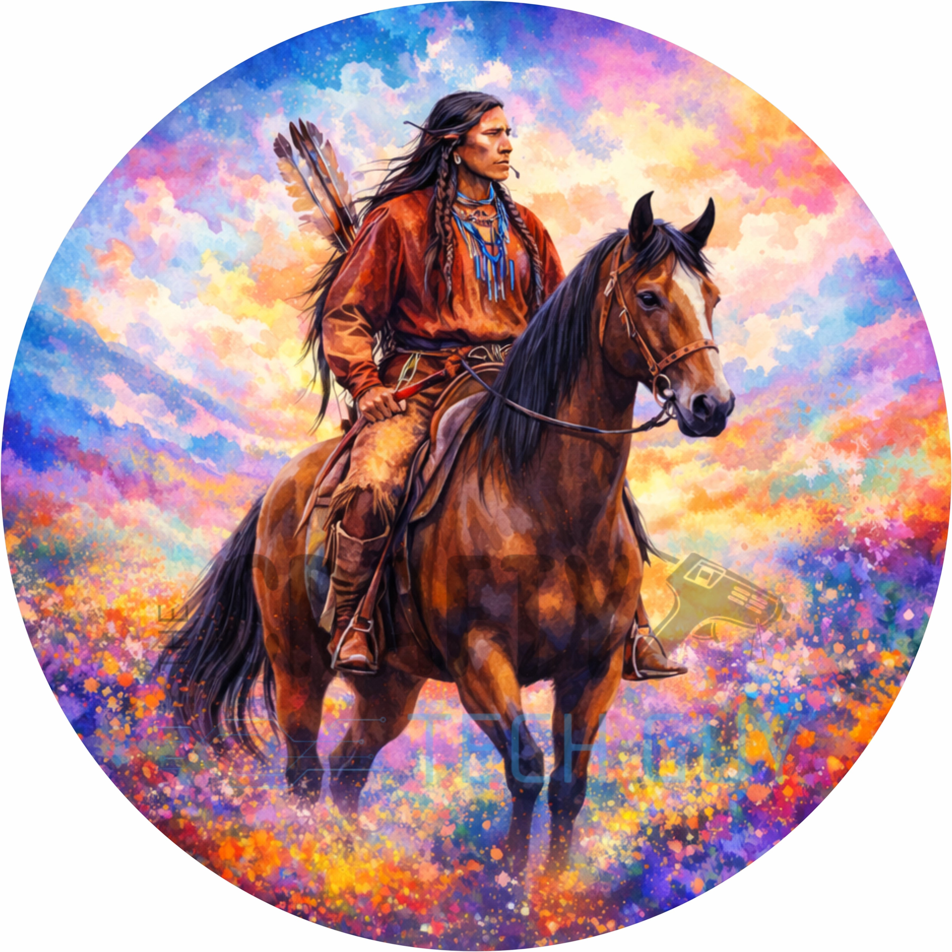 Western Rider Sunset Portrait Round Wreath Sign