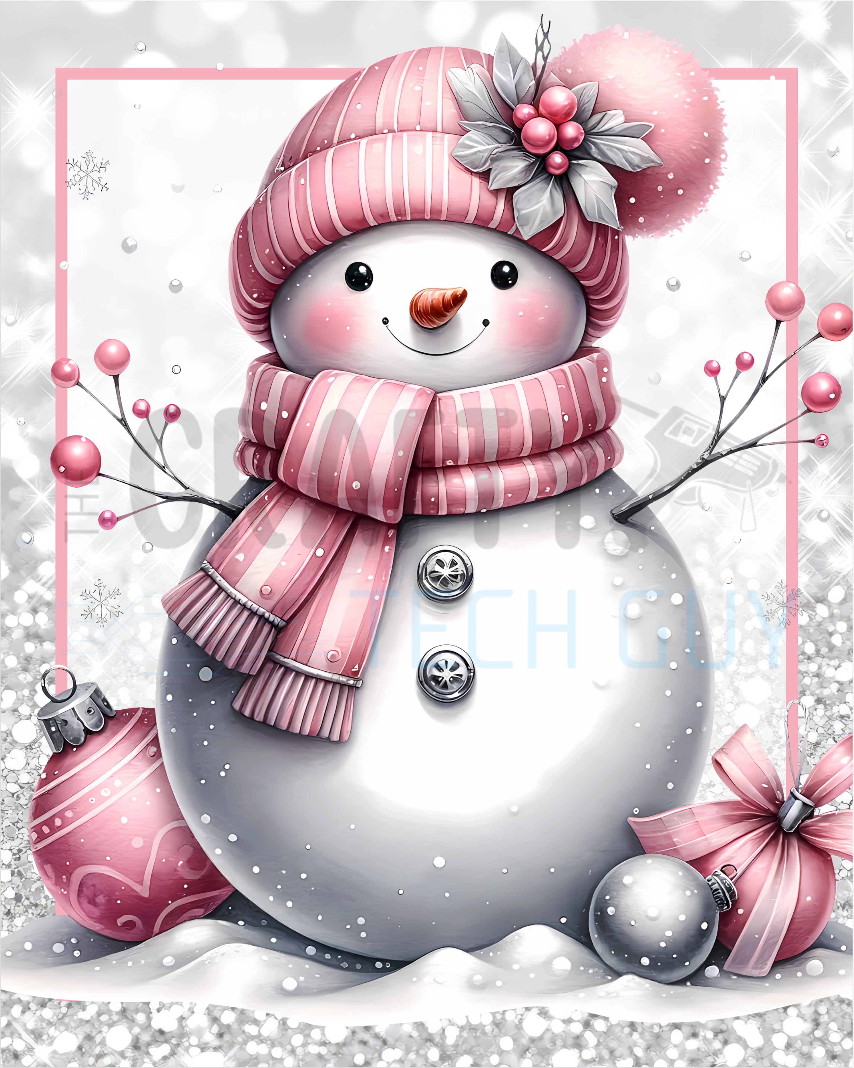 Letrero de corona de muñeco de nieve rosa glamuroso, centro de decoración de puertas invernales, diseño navideño femenino y escarchado, accesorio de corona navideña brillante