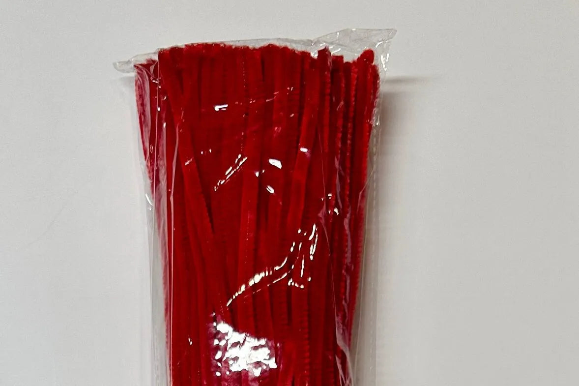 20" red chenille stem, pipe cleaner, 100 pack