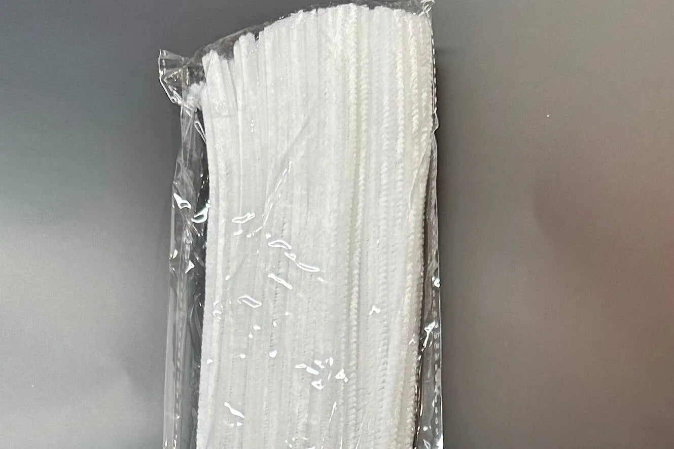 20" white chenille stem, pipe cleaner, 100 pack