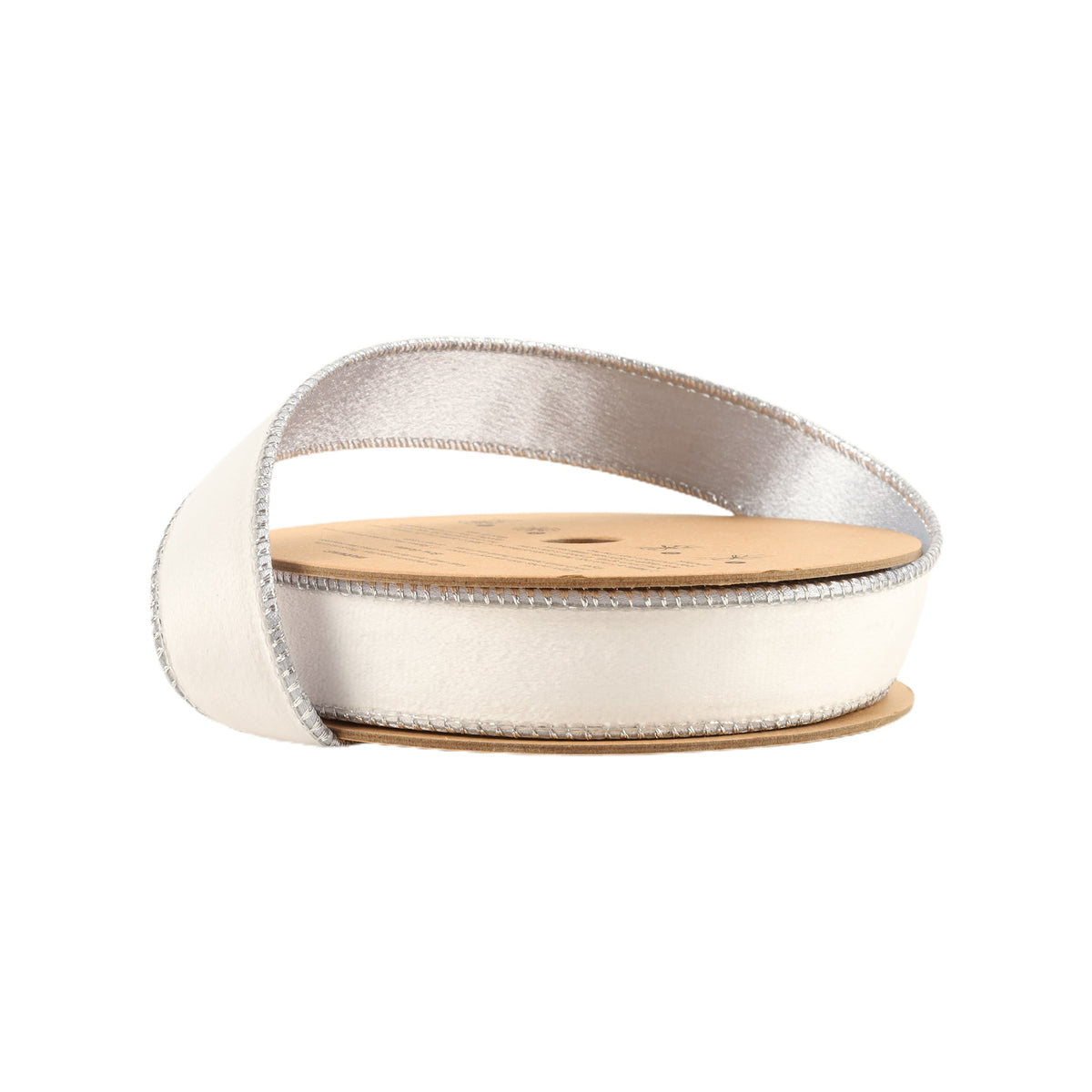 1 Inch 10 Yard White and Silver Reversible Wired Classic Velvet Ribbon on Spool