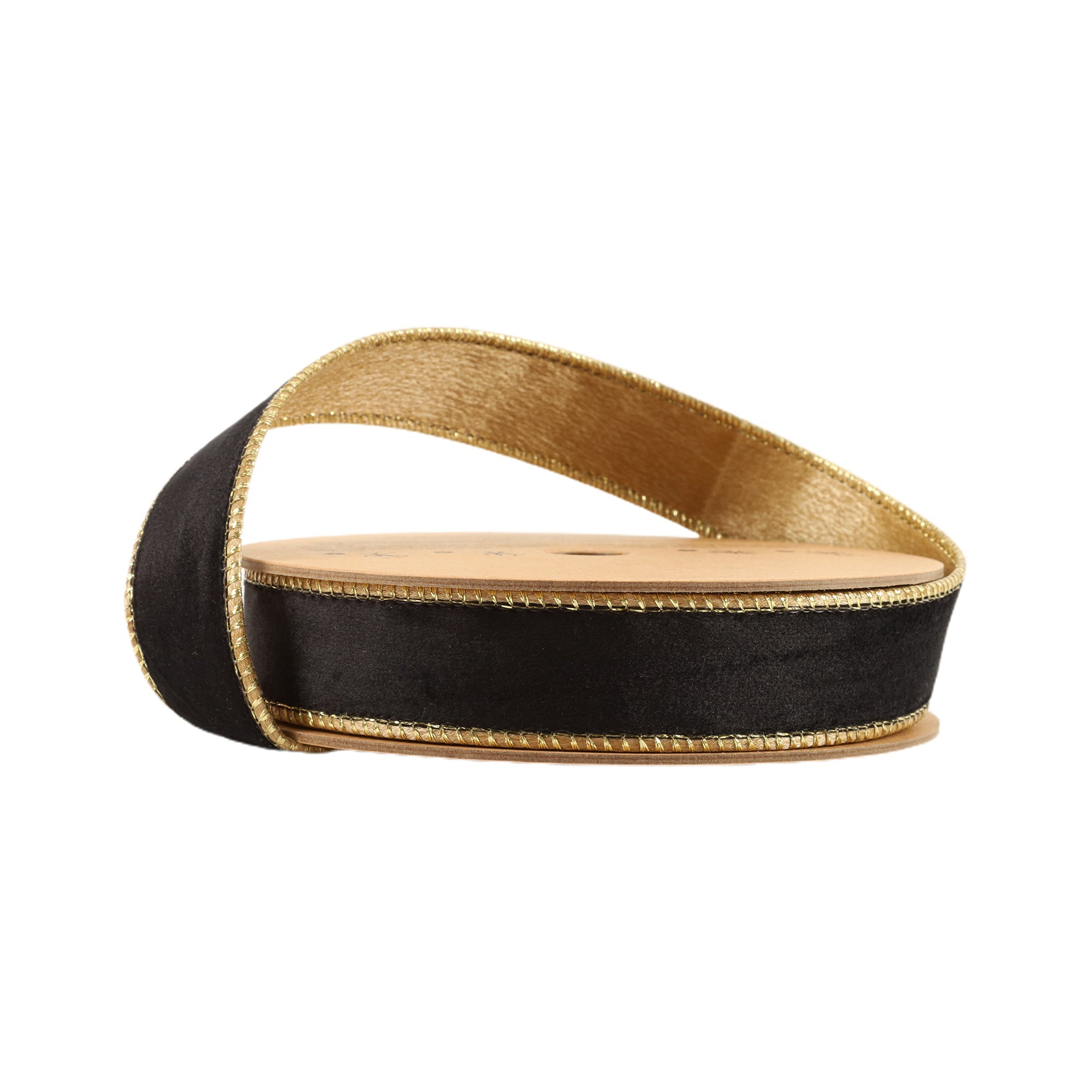 1 Inch 10 Yard Black and Gold Reversible Wired Classic Velvet Ribbon on Spool