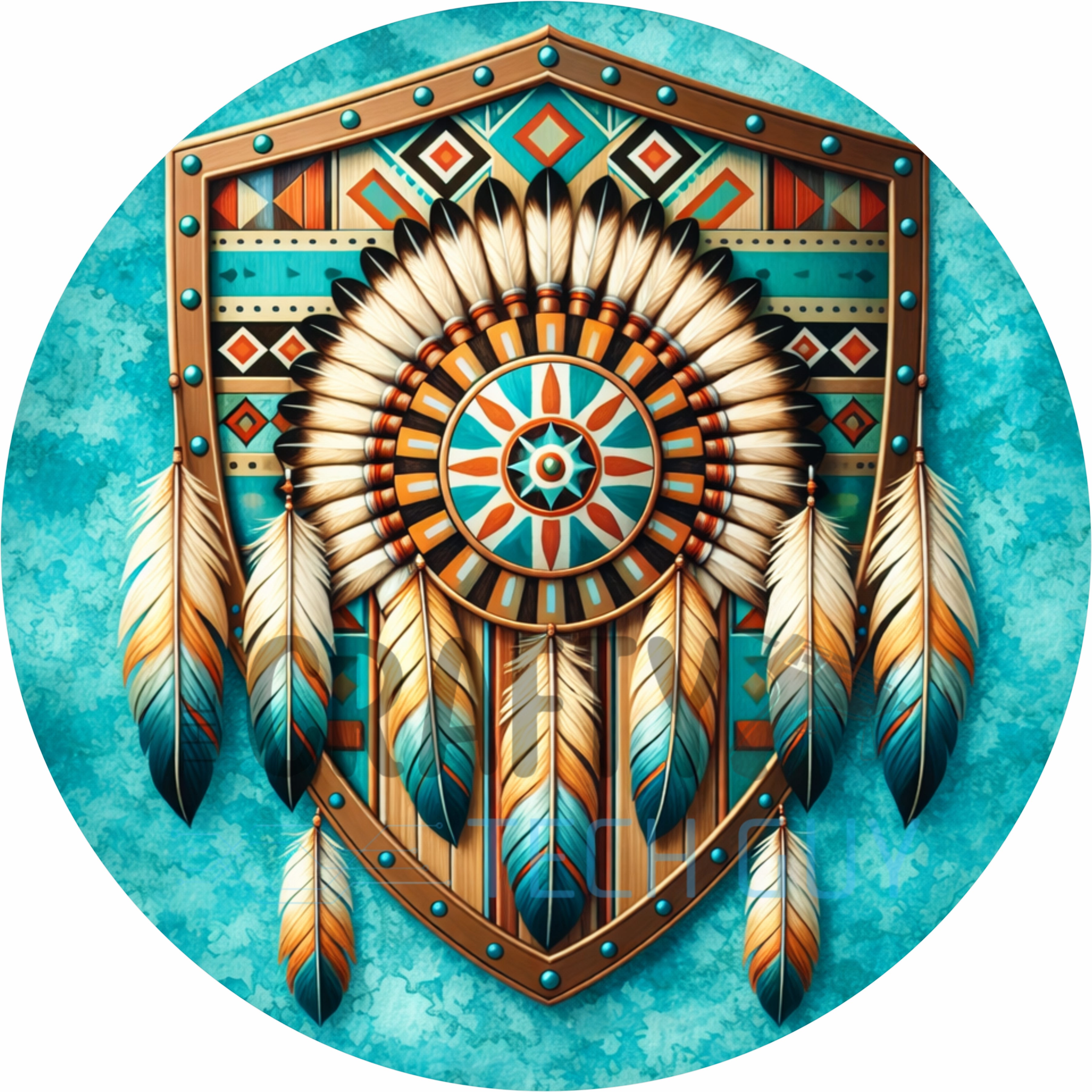 Southwestern Feather Shield Round Wreath Sign