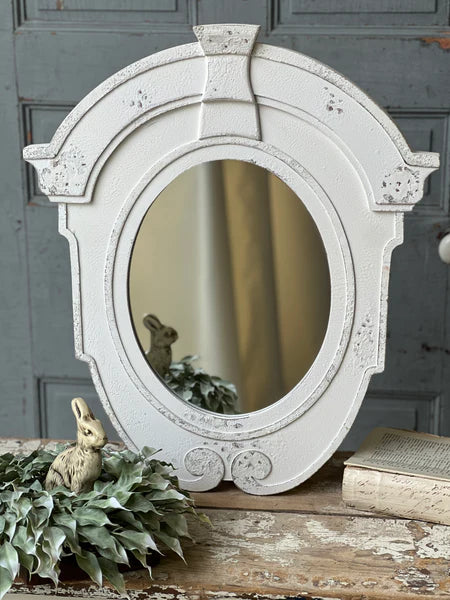 Cheshire Wall Mirror, 24 Inch Distressed White Mirror, Farmhouse Decorative Wall Accent, Vintage Style Mirror