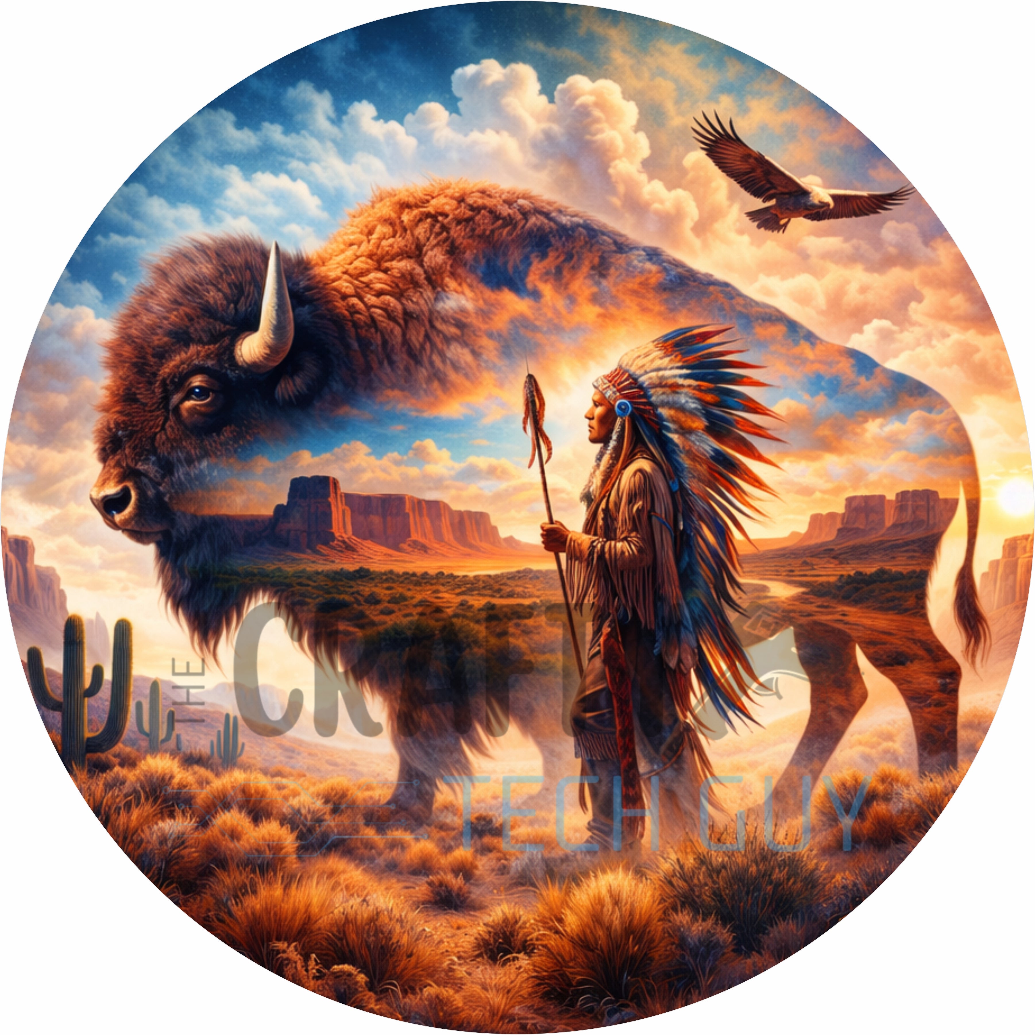 Buffalo Spirit Western Scene Round Wreath Sign