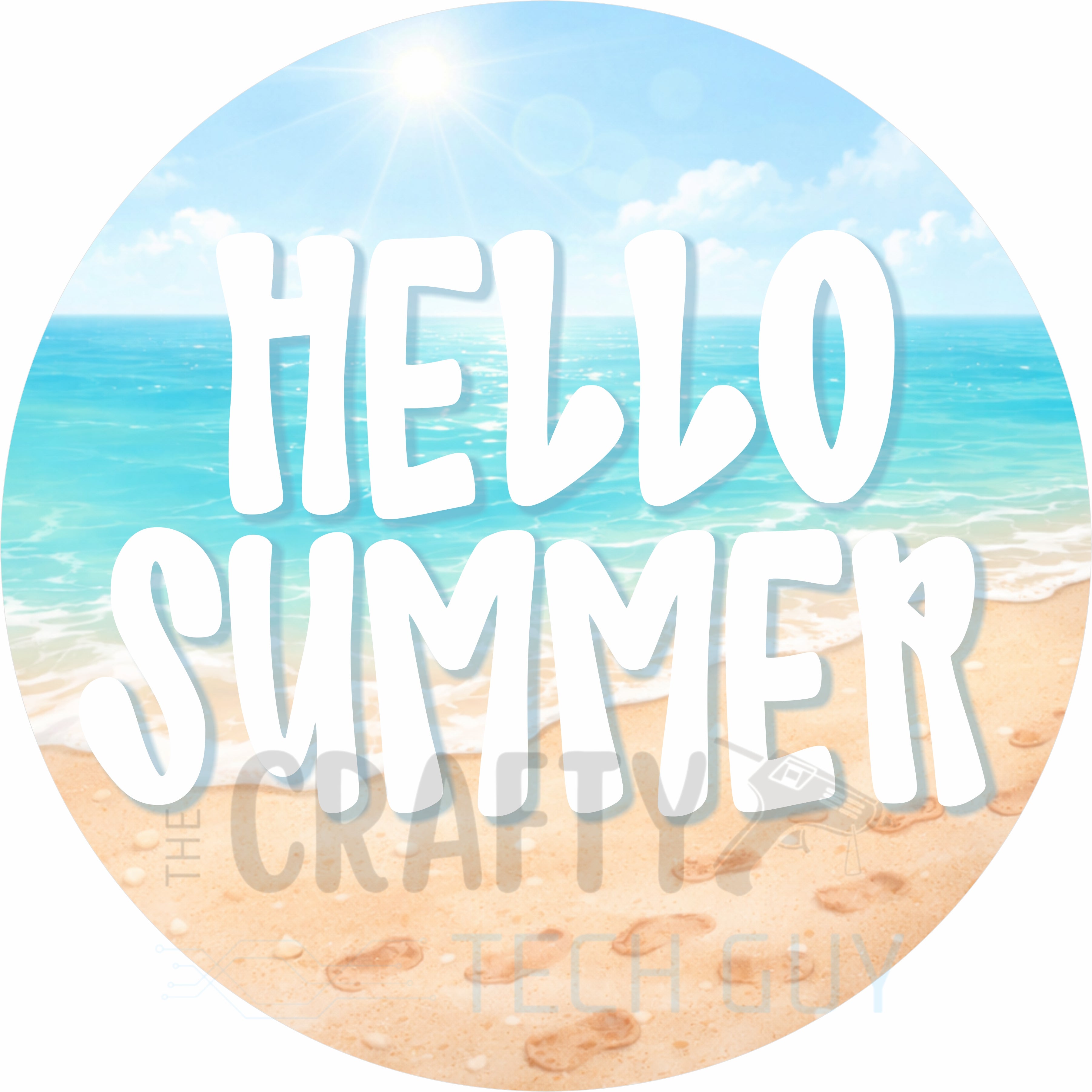 Hello Summer Beach Scene Round Wreath Sign