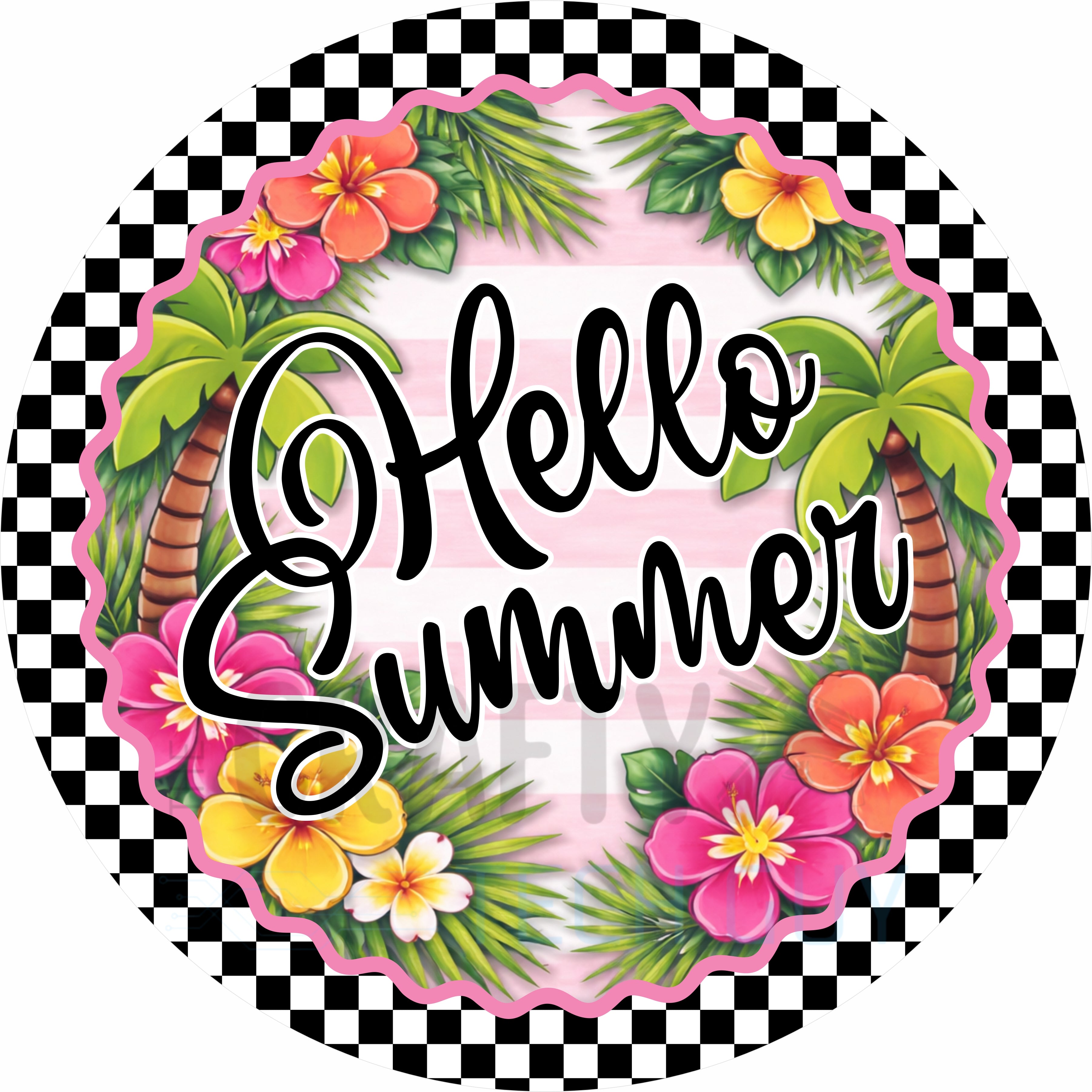Hello Summer Tropical Palm Round Wreath Sign