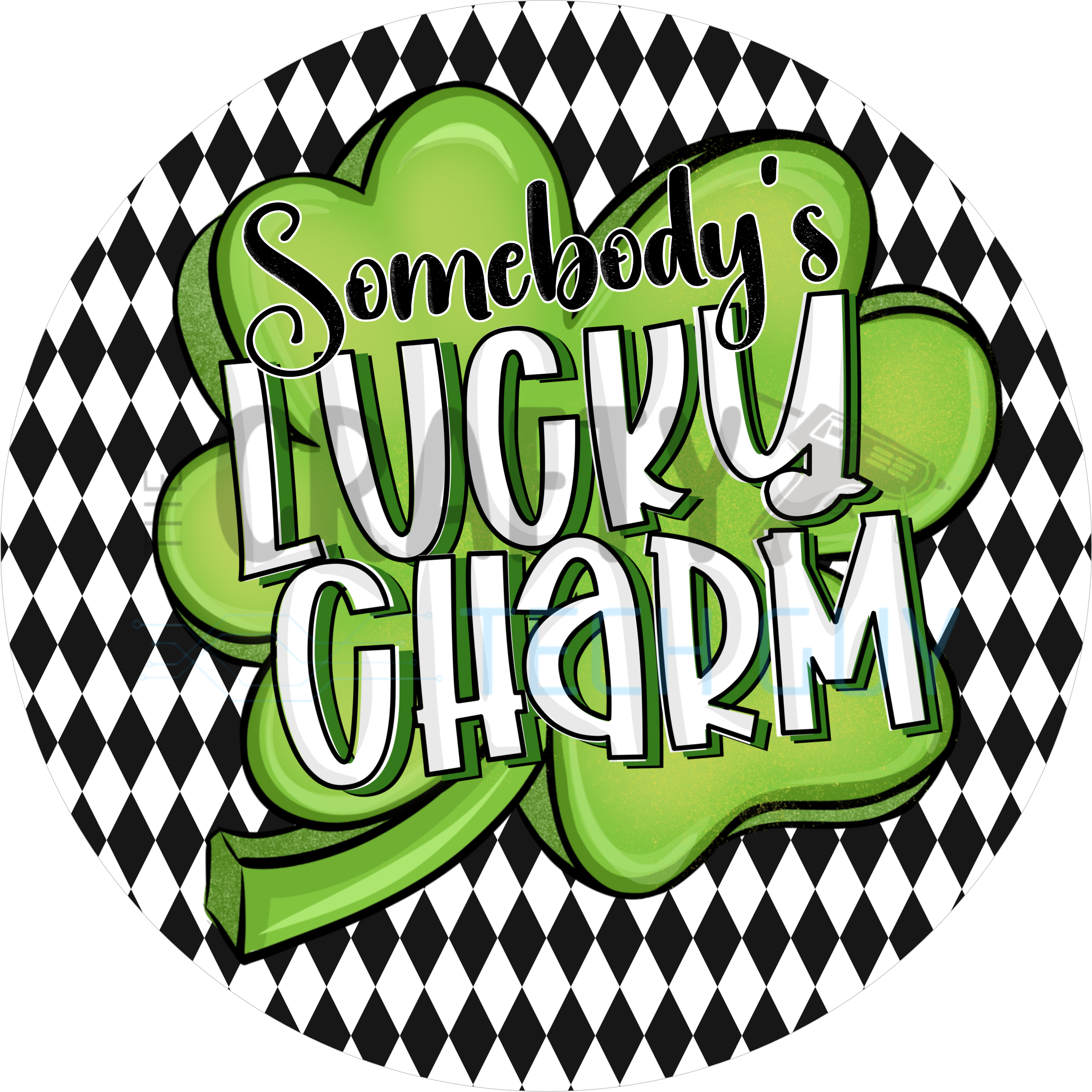 Somebody’s Lucky Charm St. Patrick’s Day Door Sign – Green Shamrock Round Porch Décor