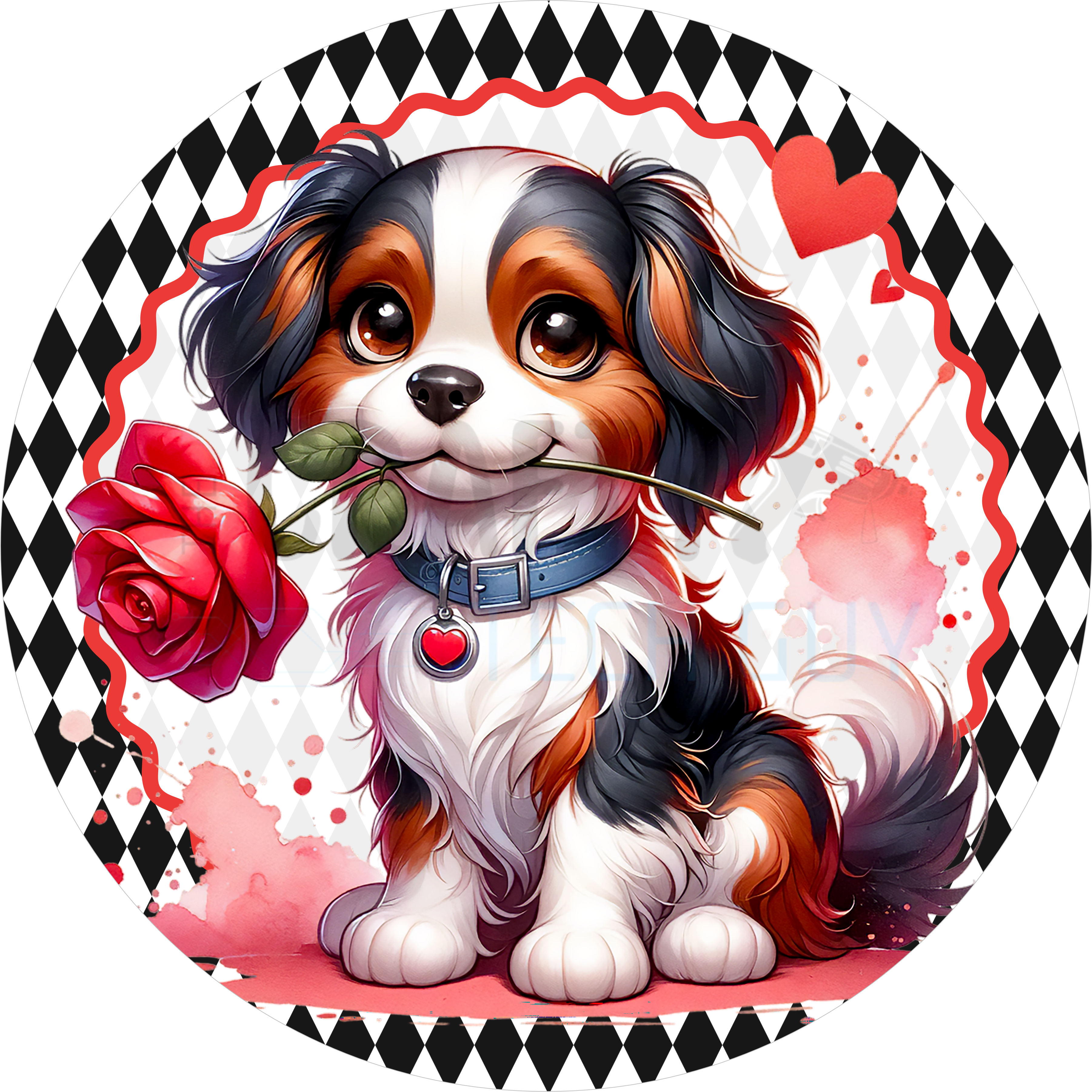 Cute Puppy Dog With Rose Valentine Sign