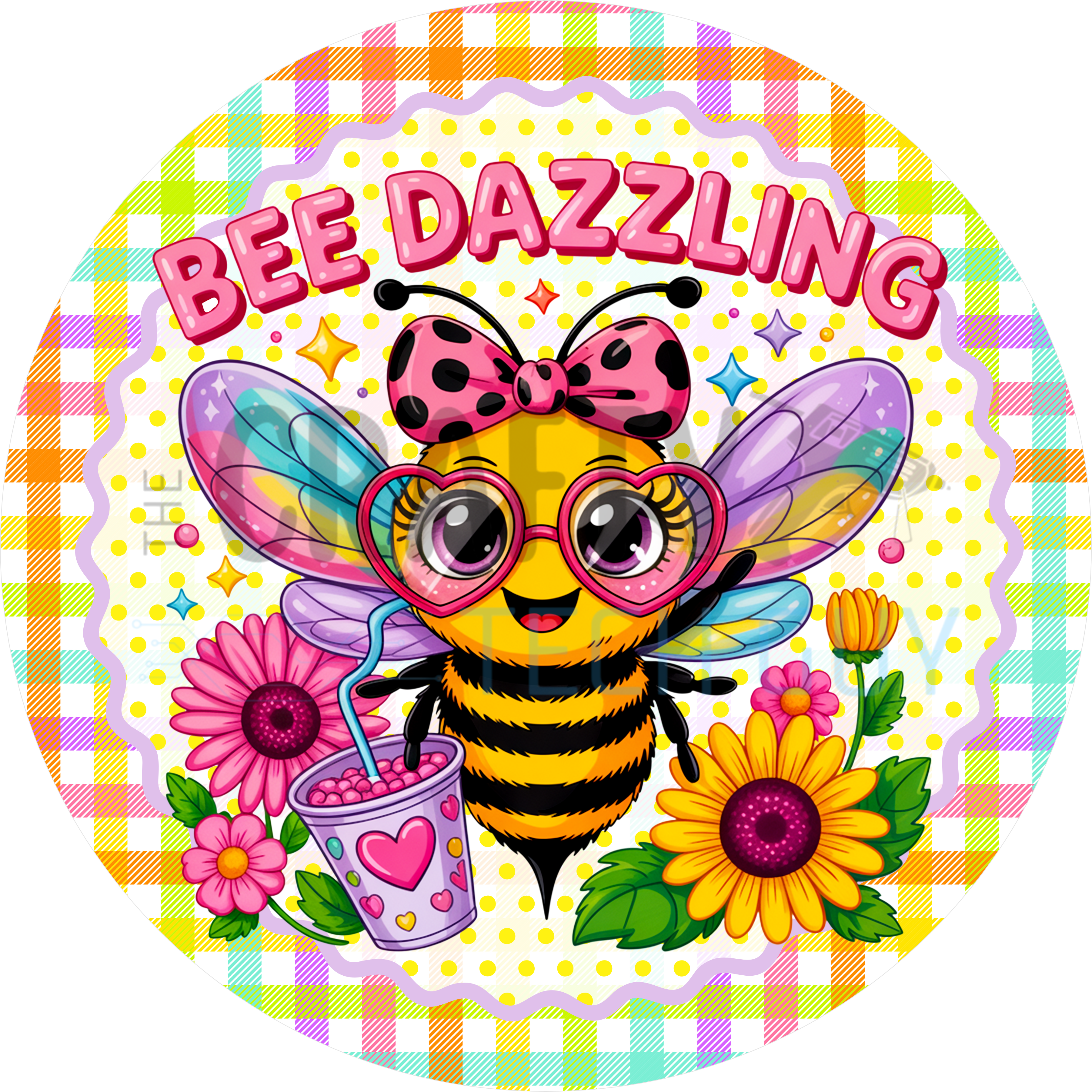 Bee Dazzling Cute Bee Door Sign – Spring Summer Porch Decor, Colorful Round Welcome Sign for Kids & Home
