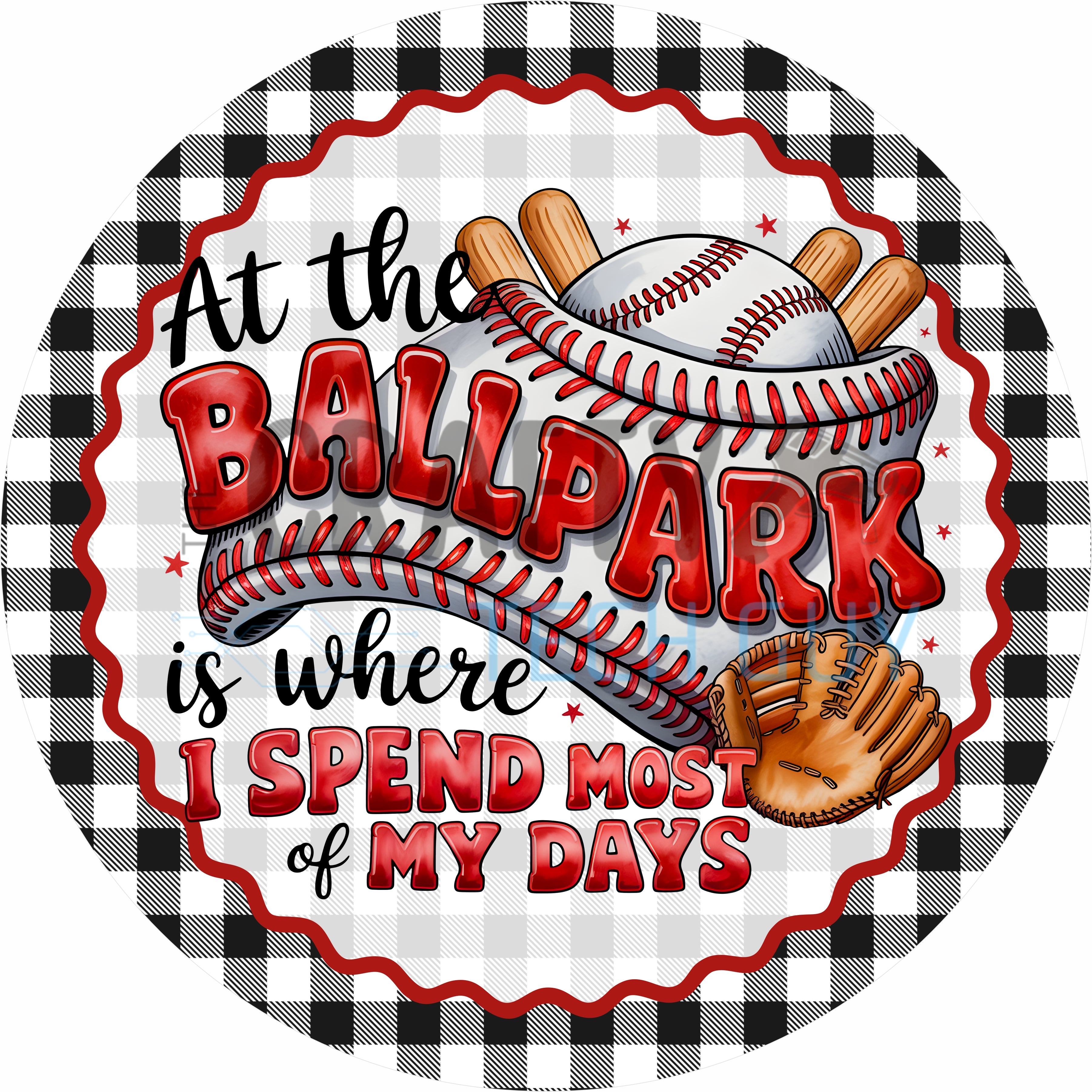 At the Ballpark Baseball Fan Round Wreath Sign