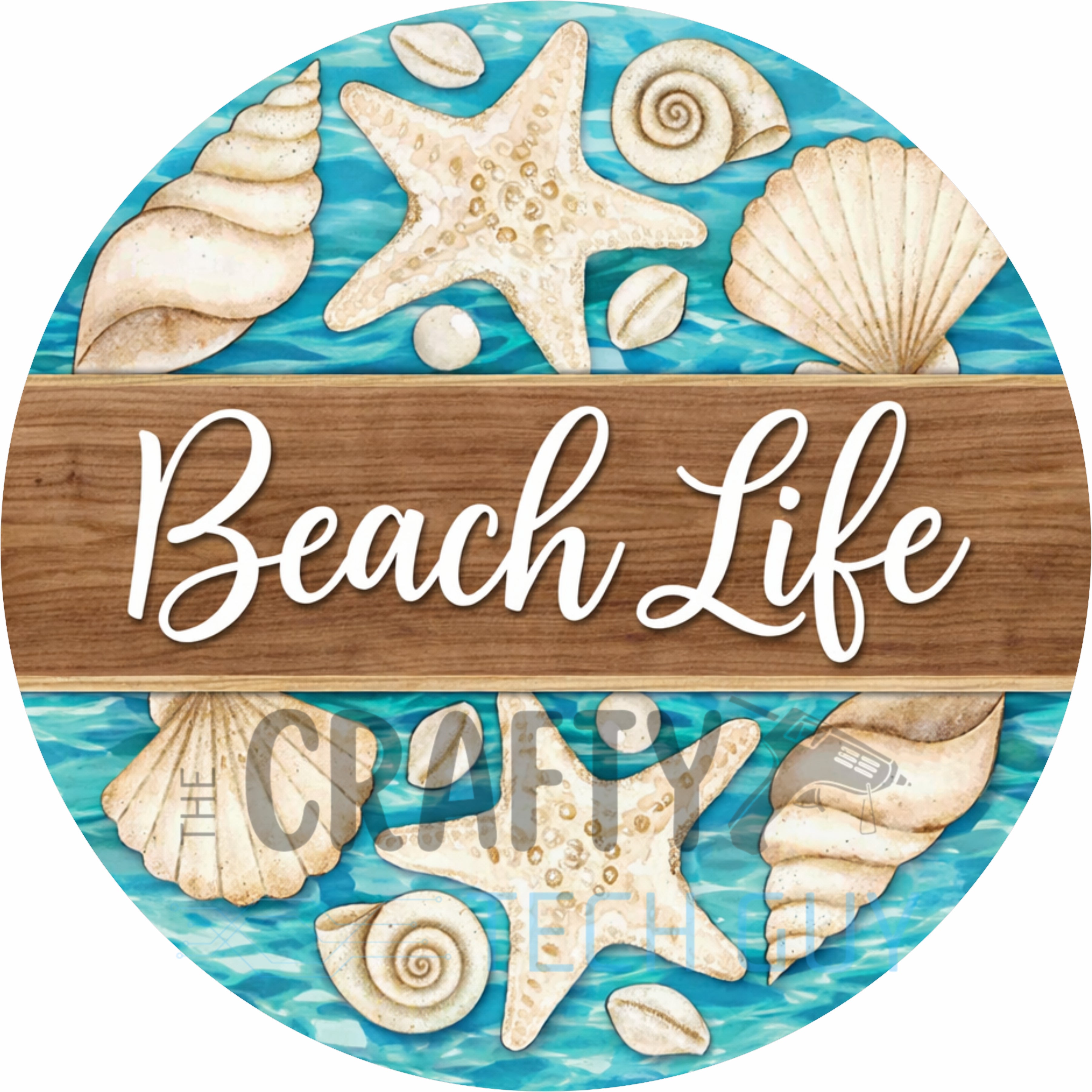 Beach Life Seashell Round Wreath Sign