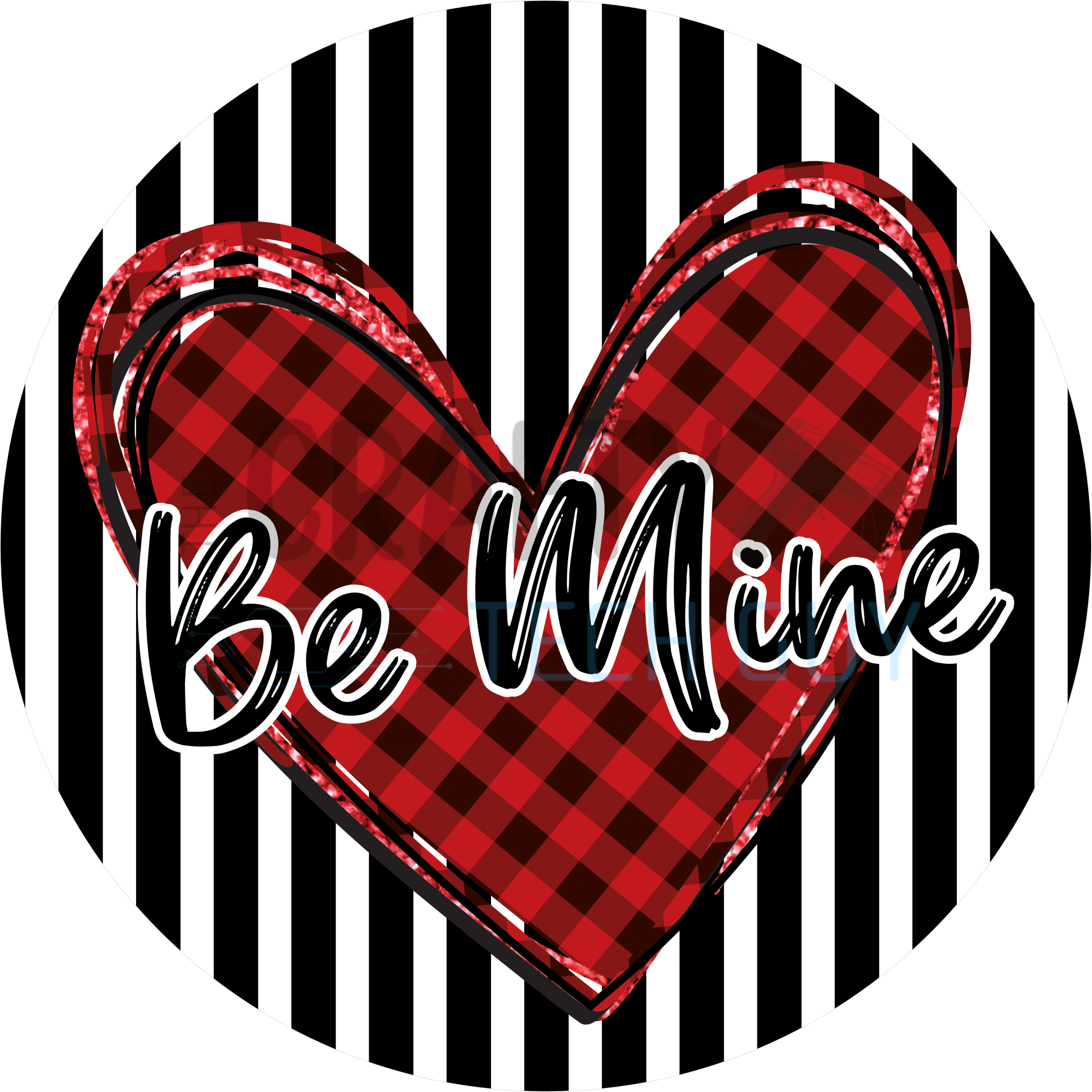 Be Mine Valentine Design | Red Buffalo Plaid Heart on Black and White Striped Background for Modern Farmhouse Valentine Décor