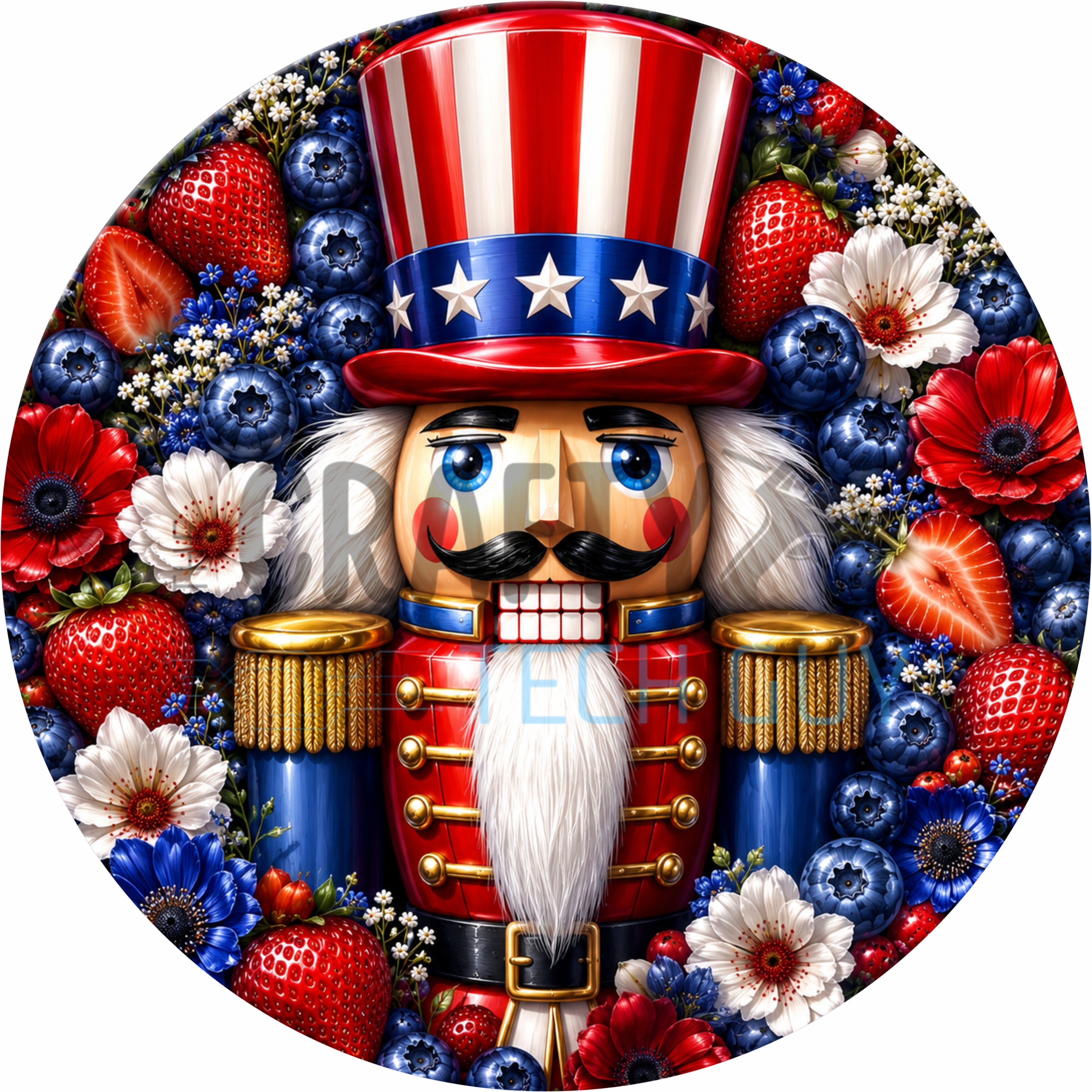 Patriotic Berry Nutcracker Round Wreath Sign