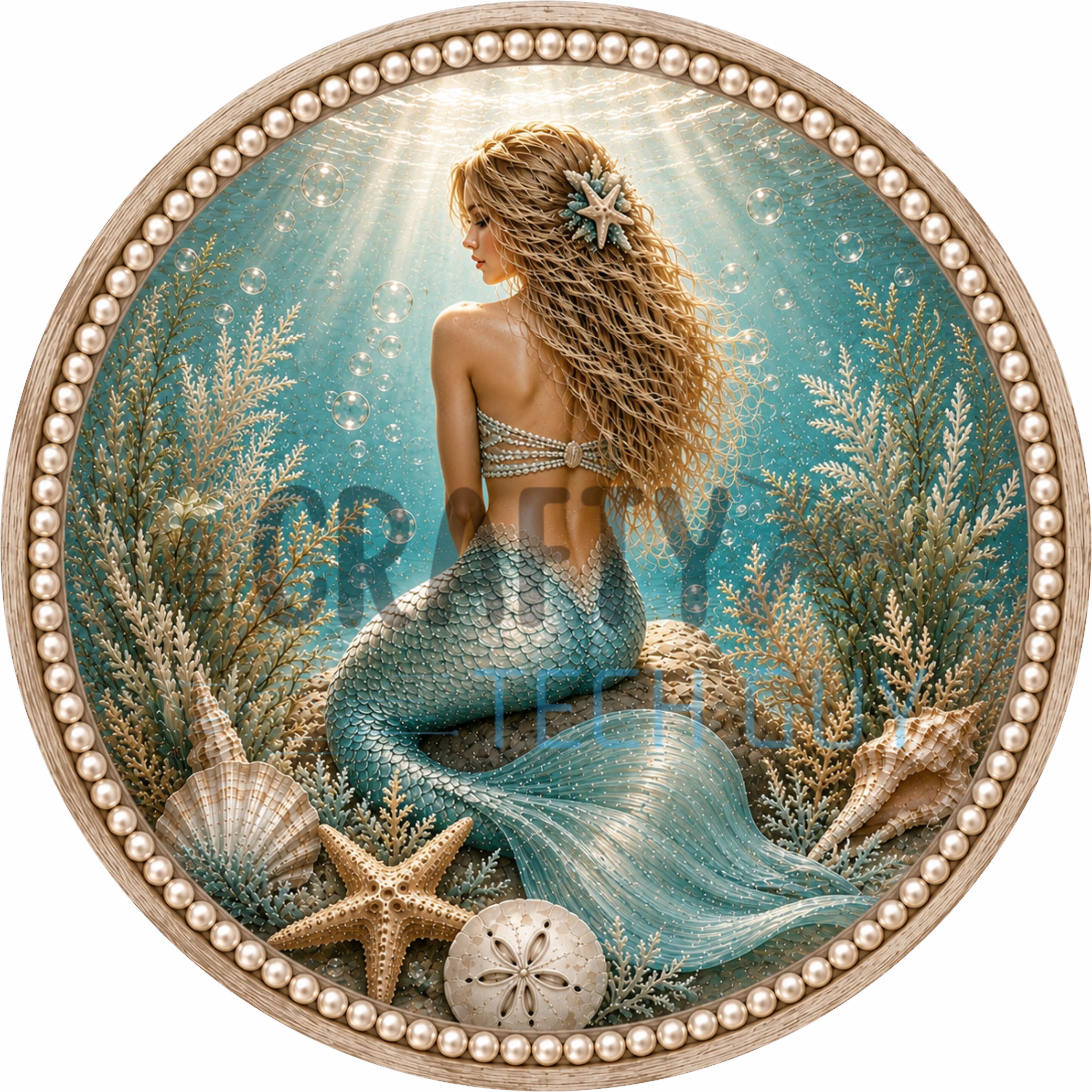 Seaside Pearl Mermaid Round Wreath Sign