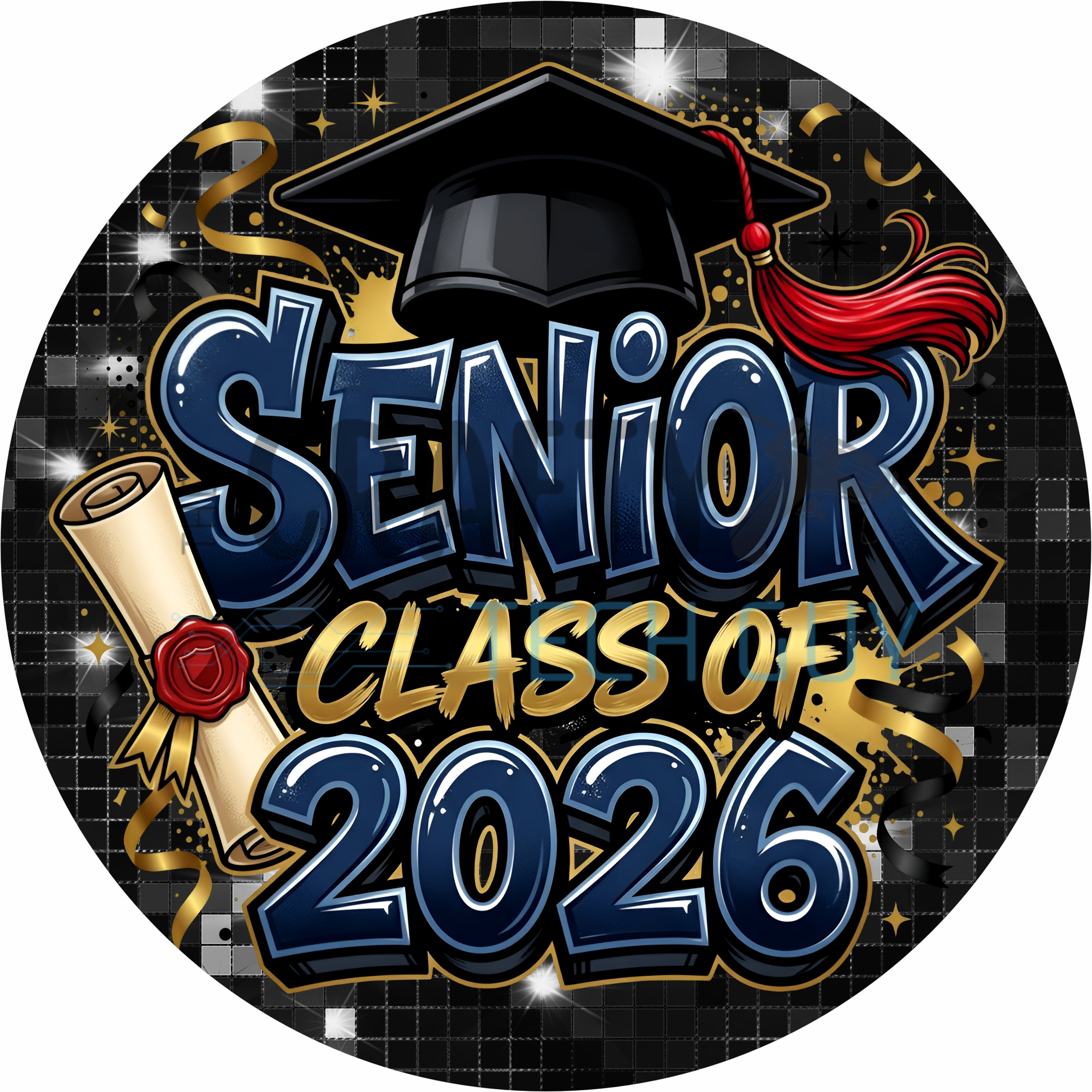 Blue Senior Class of 2026 Graduation 12x12 Round Wreath Sign Door Hanger