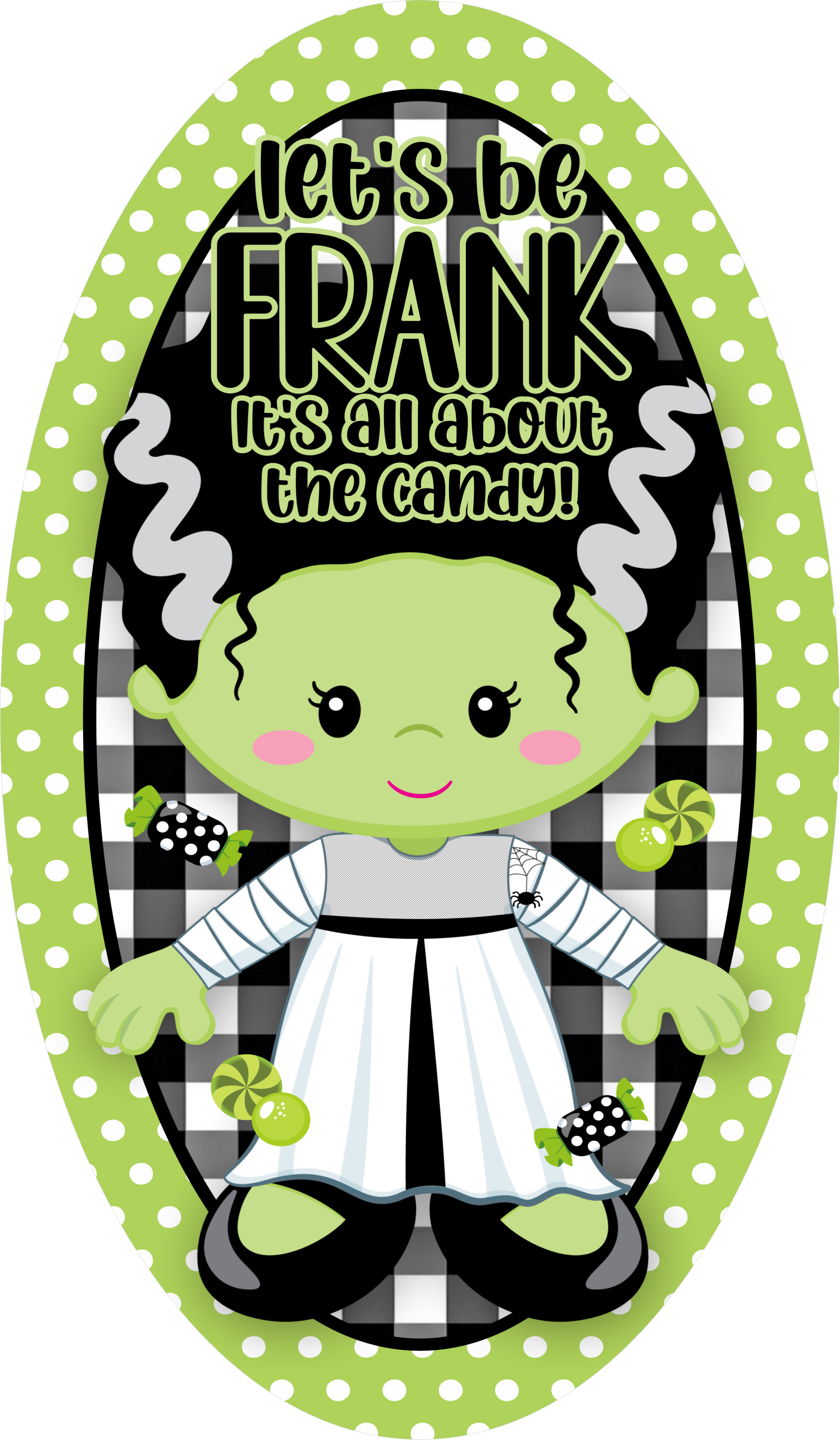 Cute Frankenstein Halloween Decor, Green and Black Candy Sign, Funny Trick or Treat Door Accent, Let's Be Frank Halloween Sign