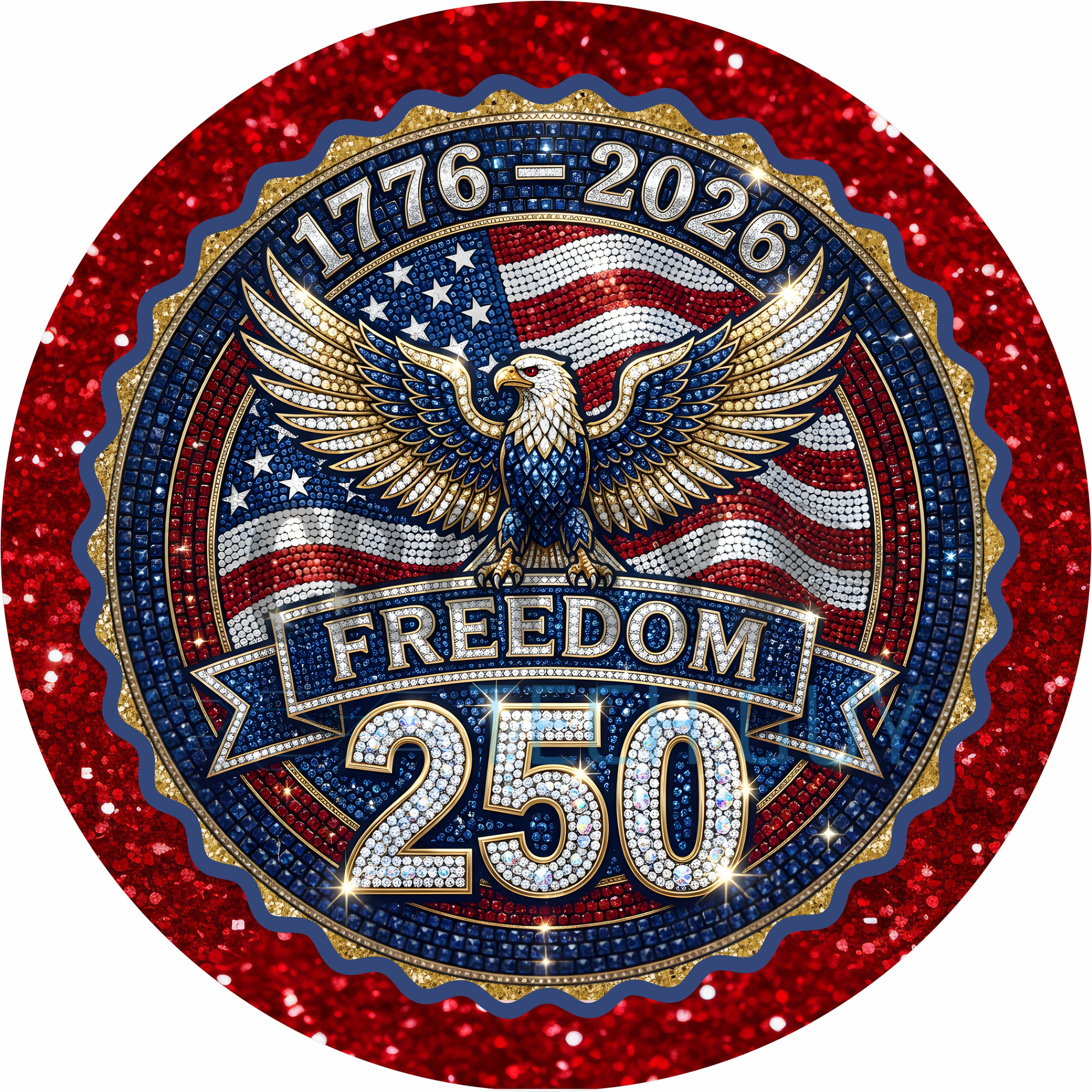 Bling Freedom 250 Patriotic Eagle Round Wreath Sign