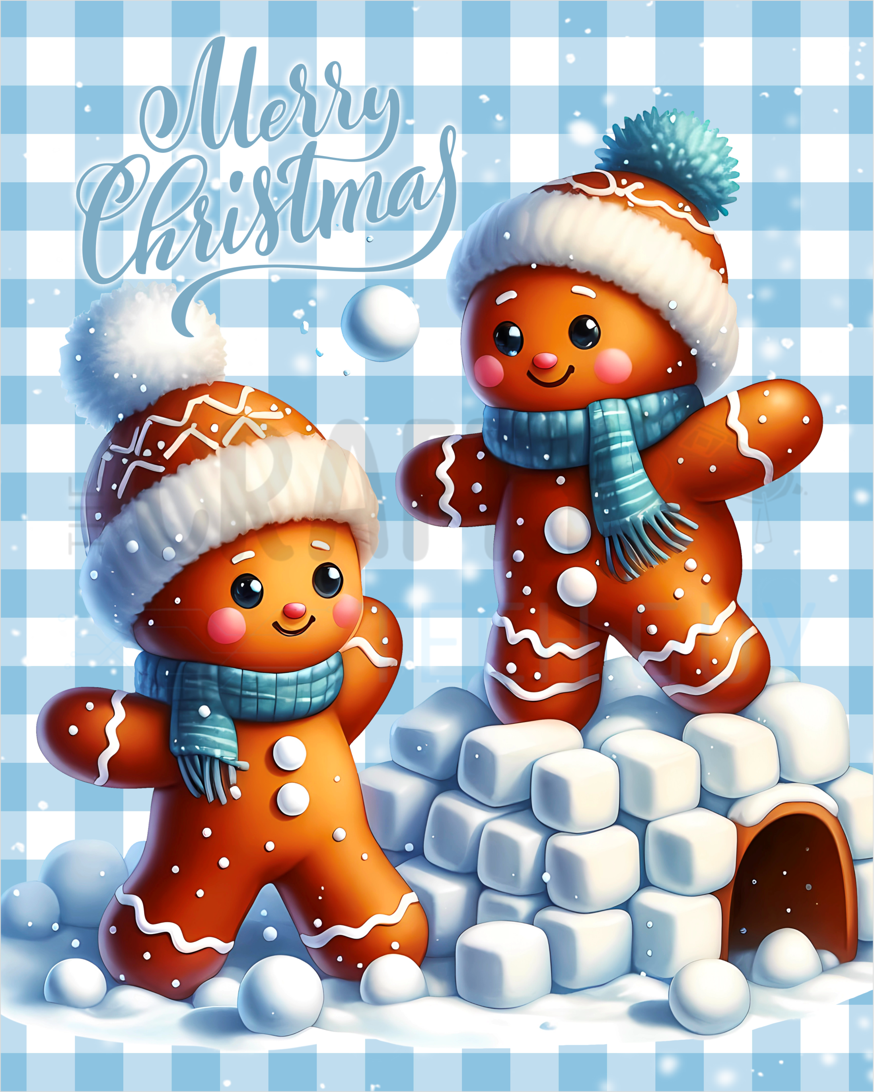 Letrero navideño de jengibre con forma de pelea de bolas de nieve, adorable decoración de pared de pareja de jengibre invernal, escena de iglú navideño con cuadros azules, letrero de corona navideña para niños y cocinas.