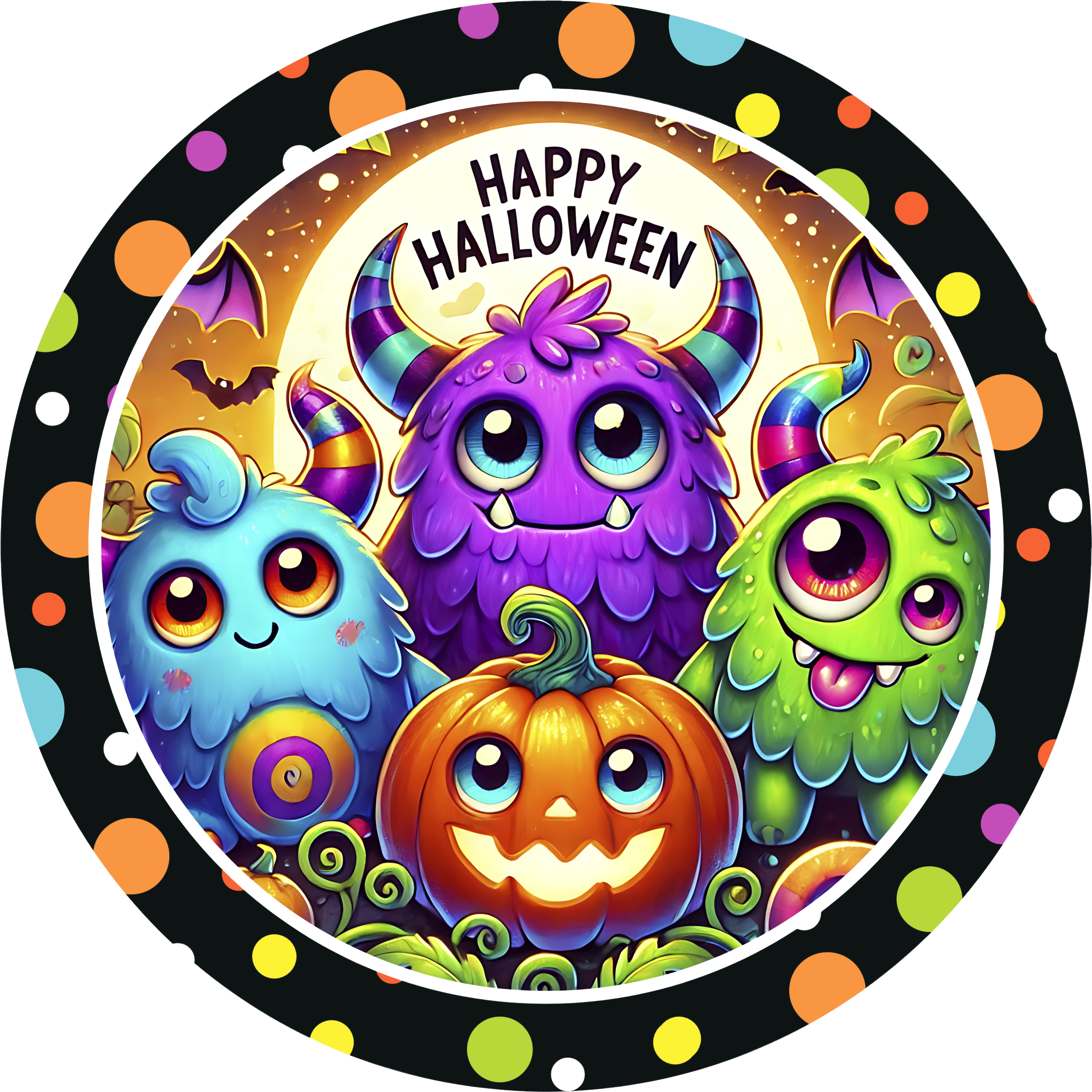 Colorful Monster Halloween Sign, Cute Trick or Treat Wall Art, Happy Halloween Polka Dot Decor