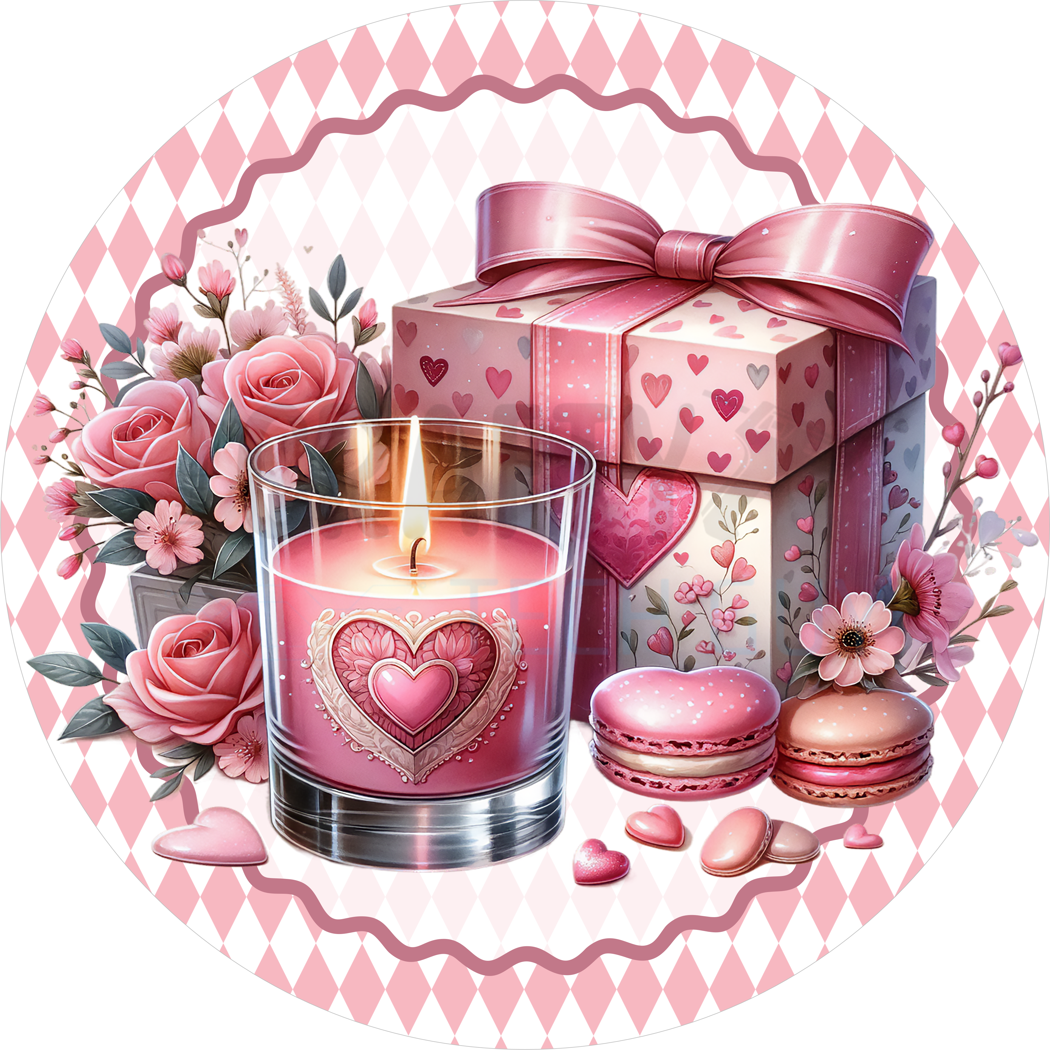 Pink Candle & Gift Floral Valentine Sign
