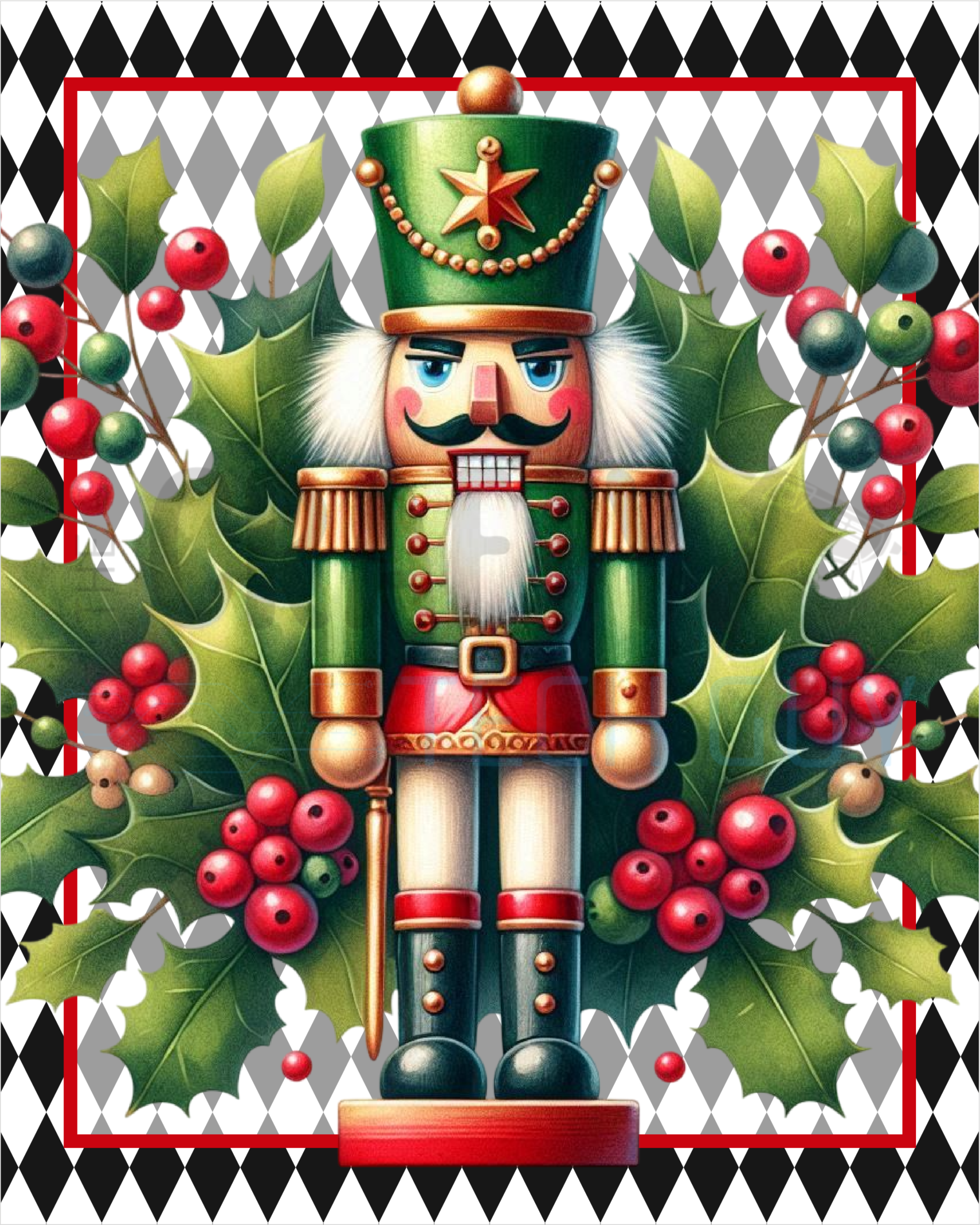 Letrero de corona de cascanueces verde, decoración clásica navideña de cascanueces, adorno de corona navideña con bayas de acebo, exhibición festiva tradicional