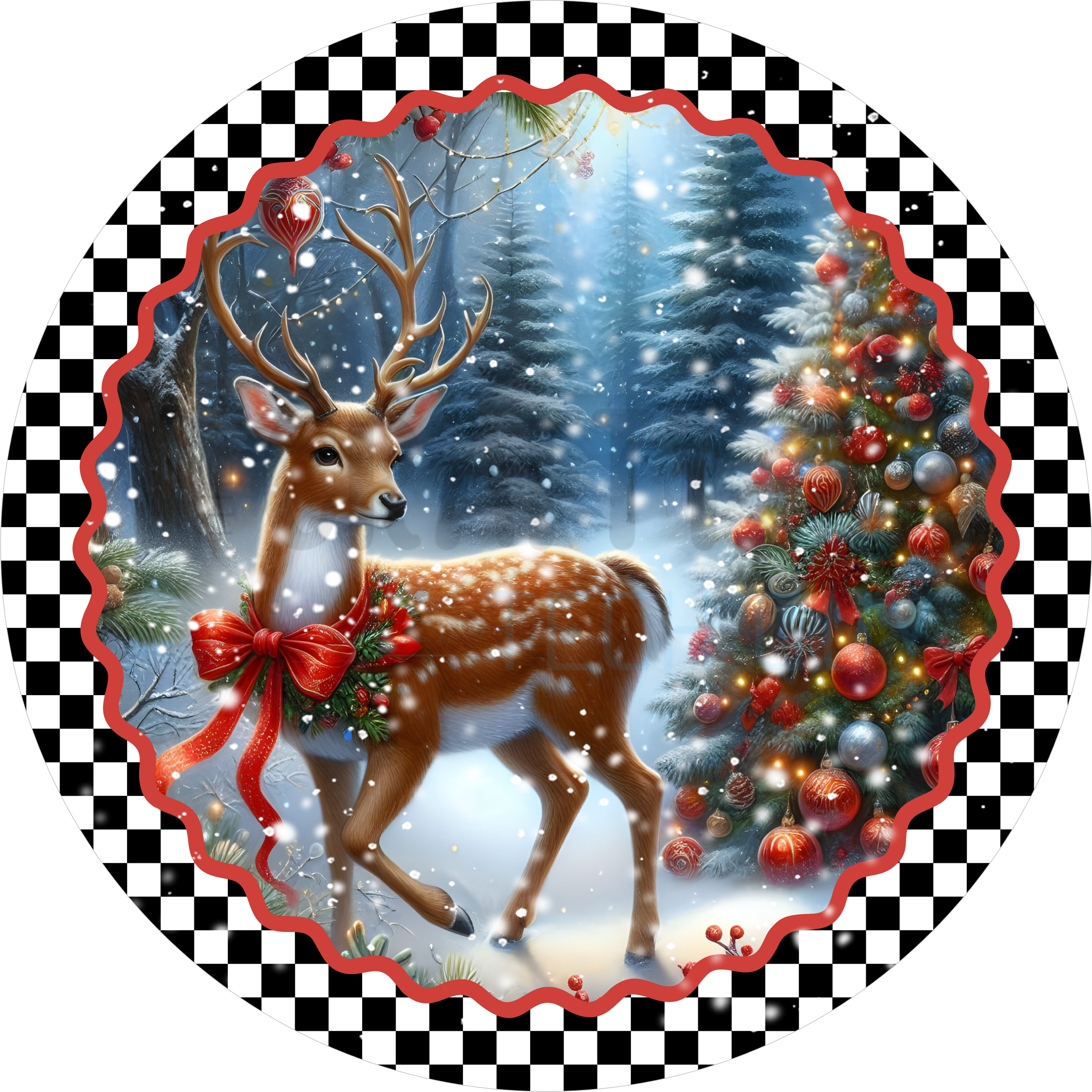 Winter Reindeer & Tree Round Christmas Sign