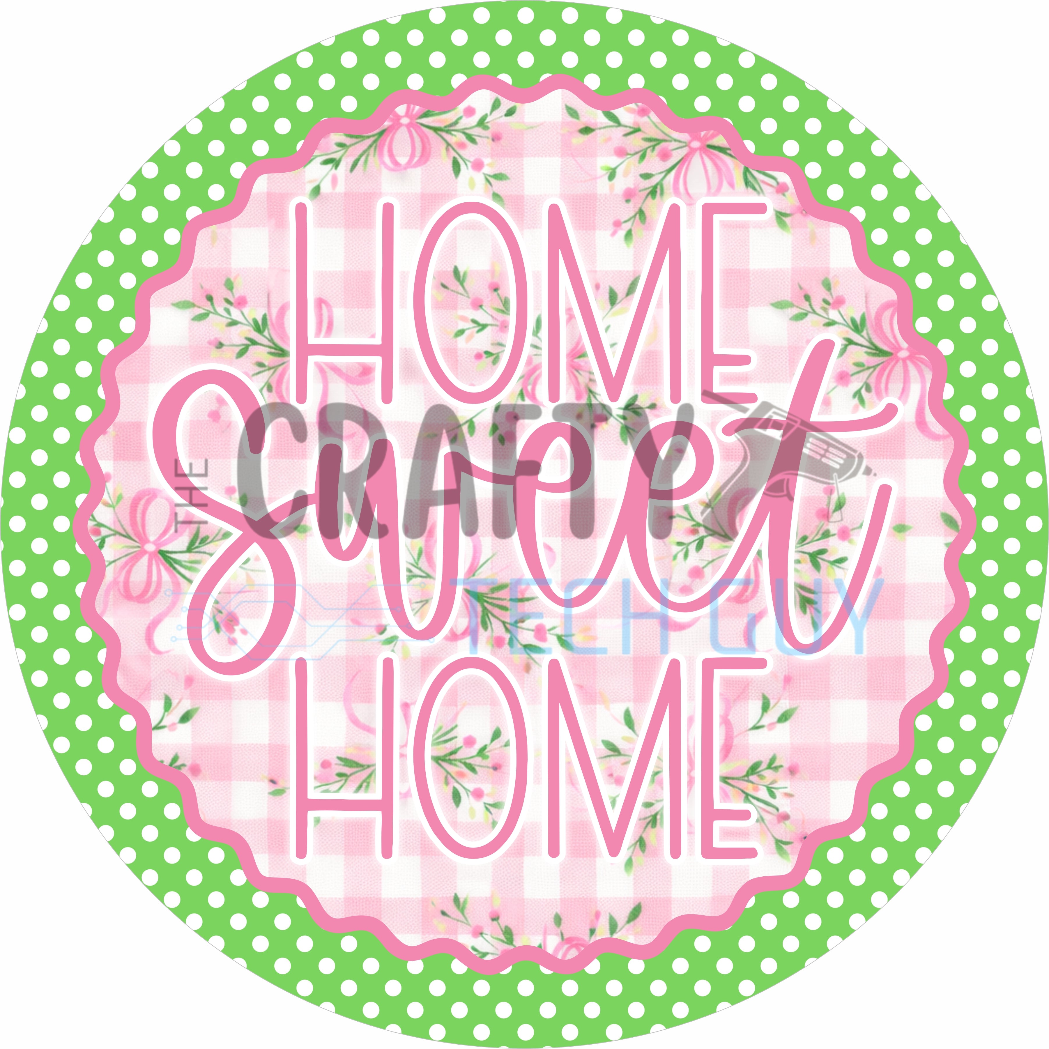 Home Sweet Home Pink Floral Gingham Round Wreath Sign