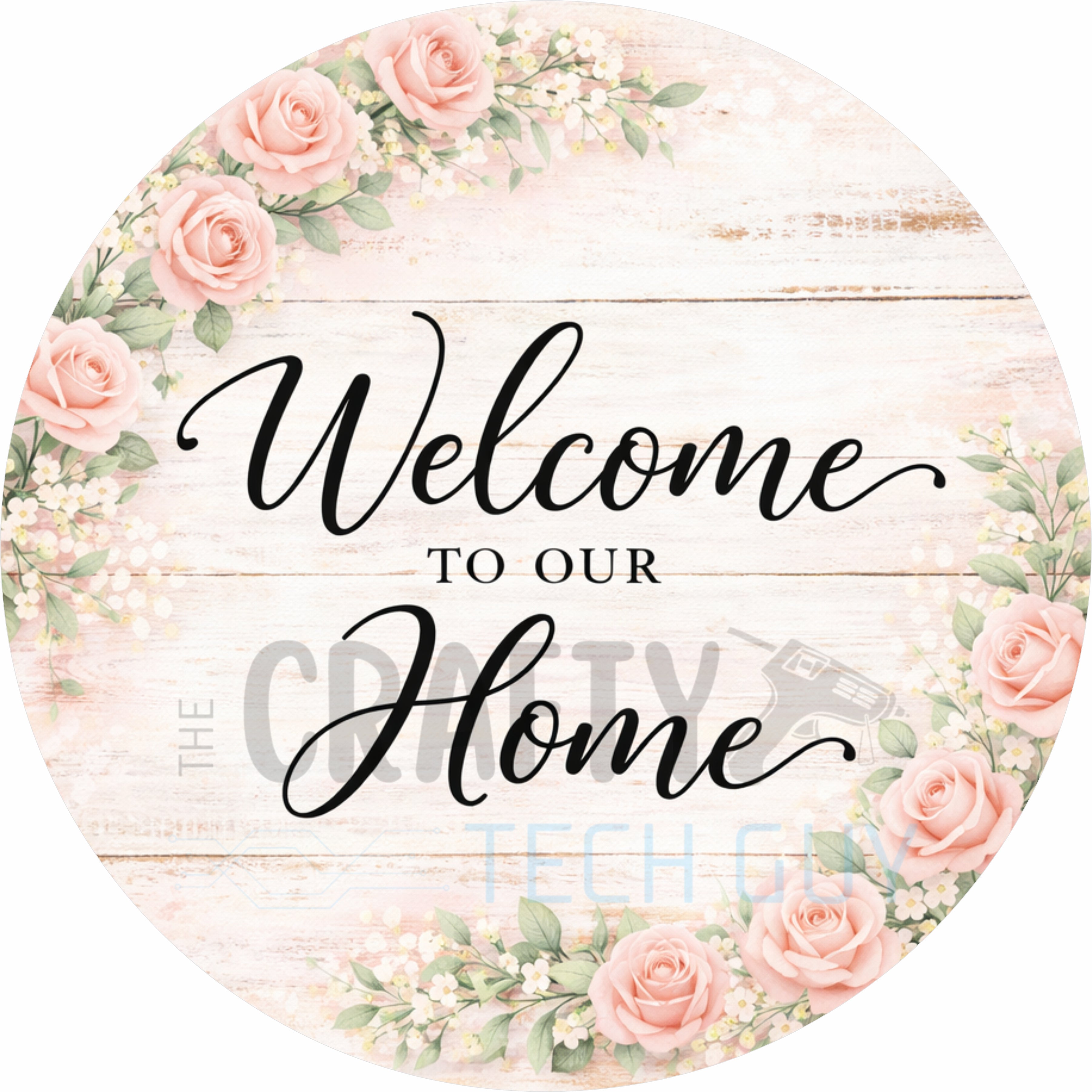 Blush Floral Welcome Round Wreath Sign