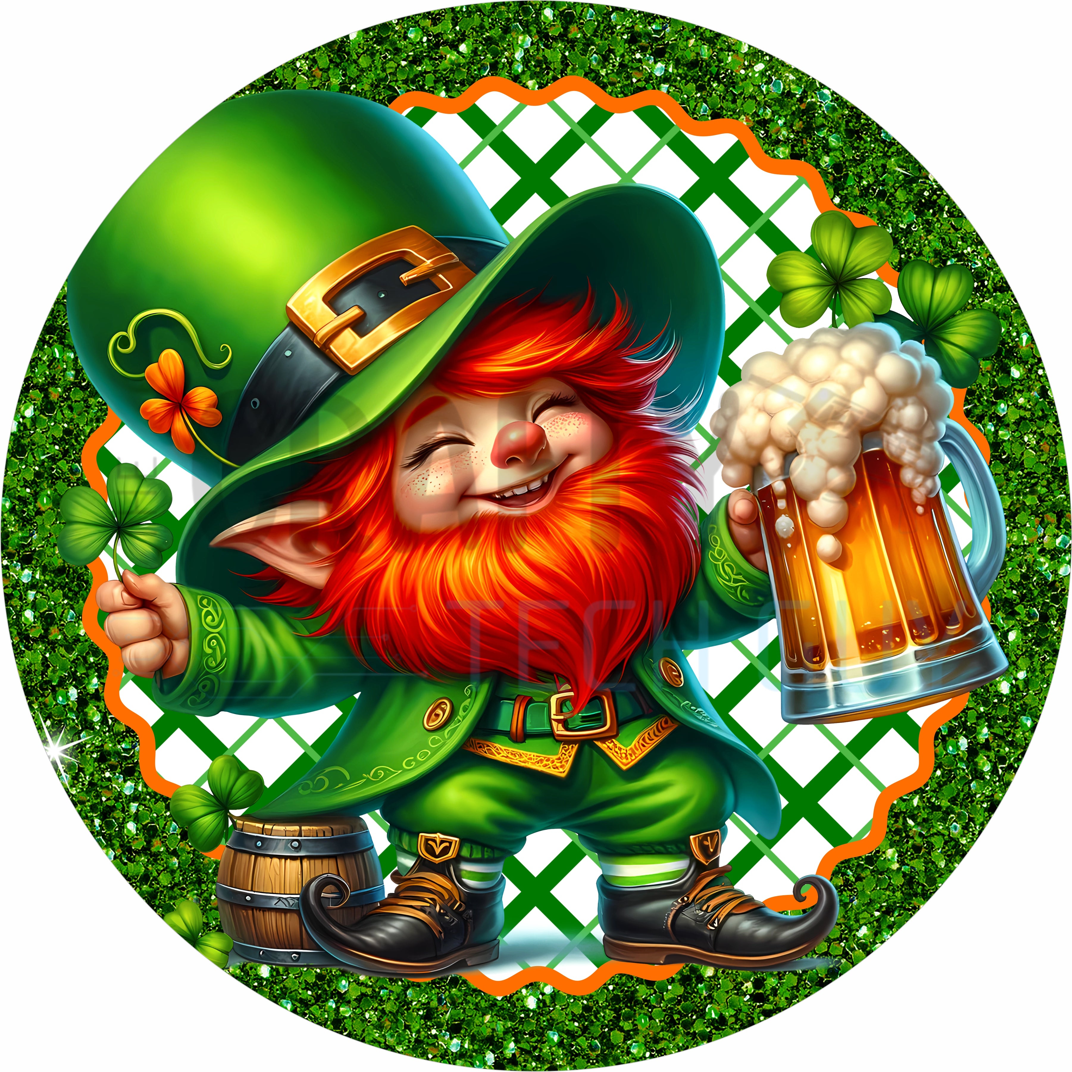 St Patrick’s Day Leprechaun Round Wreath Sign Irish Gnome Shamrock