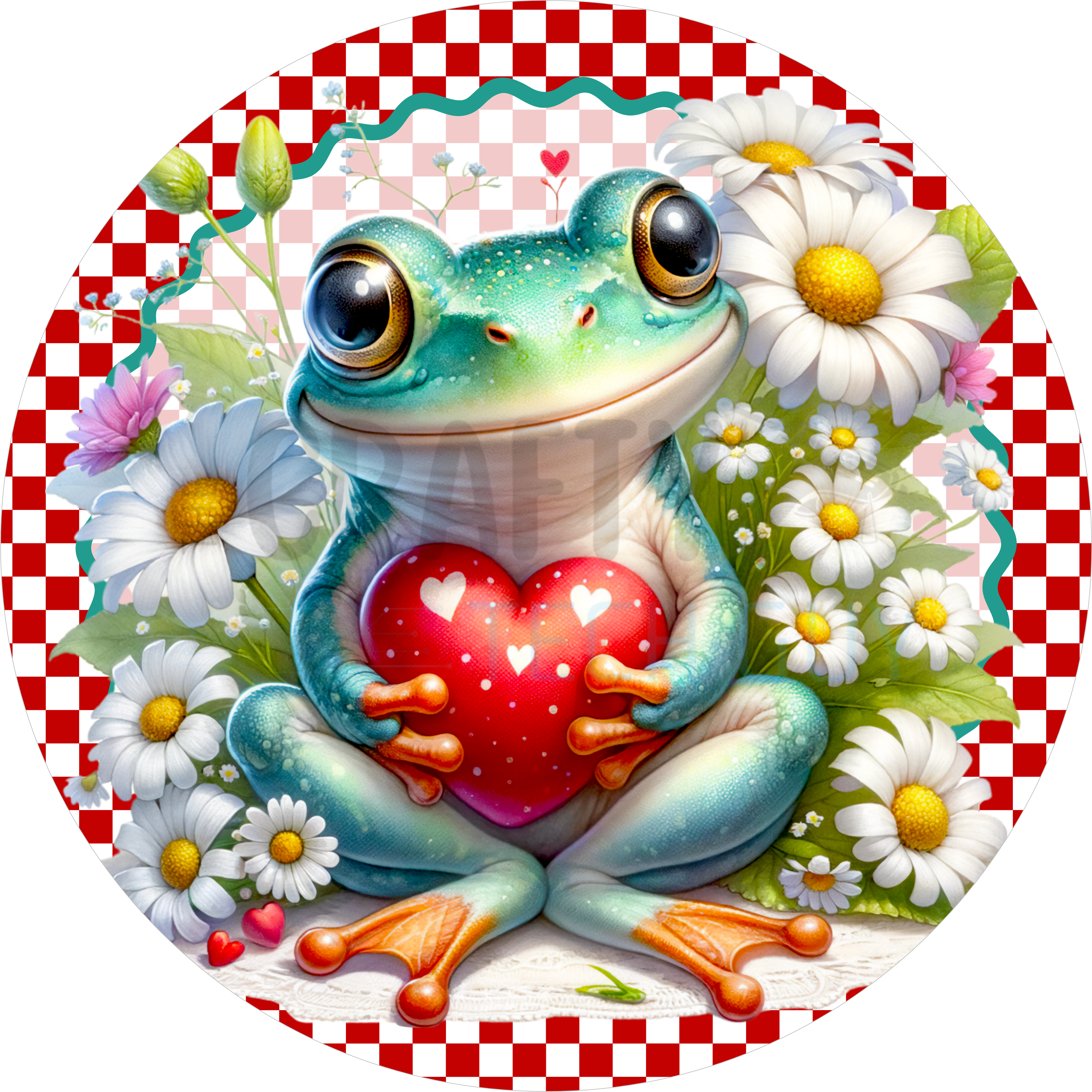 Cute Frog Holding Heart Wreath Sign – Spring & Valentine Decor