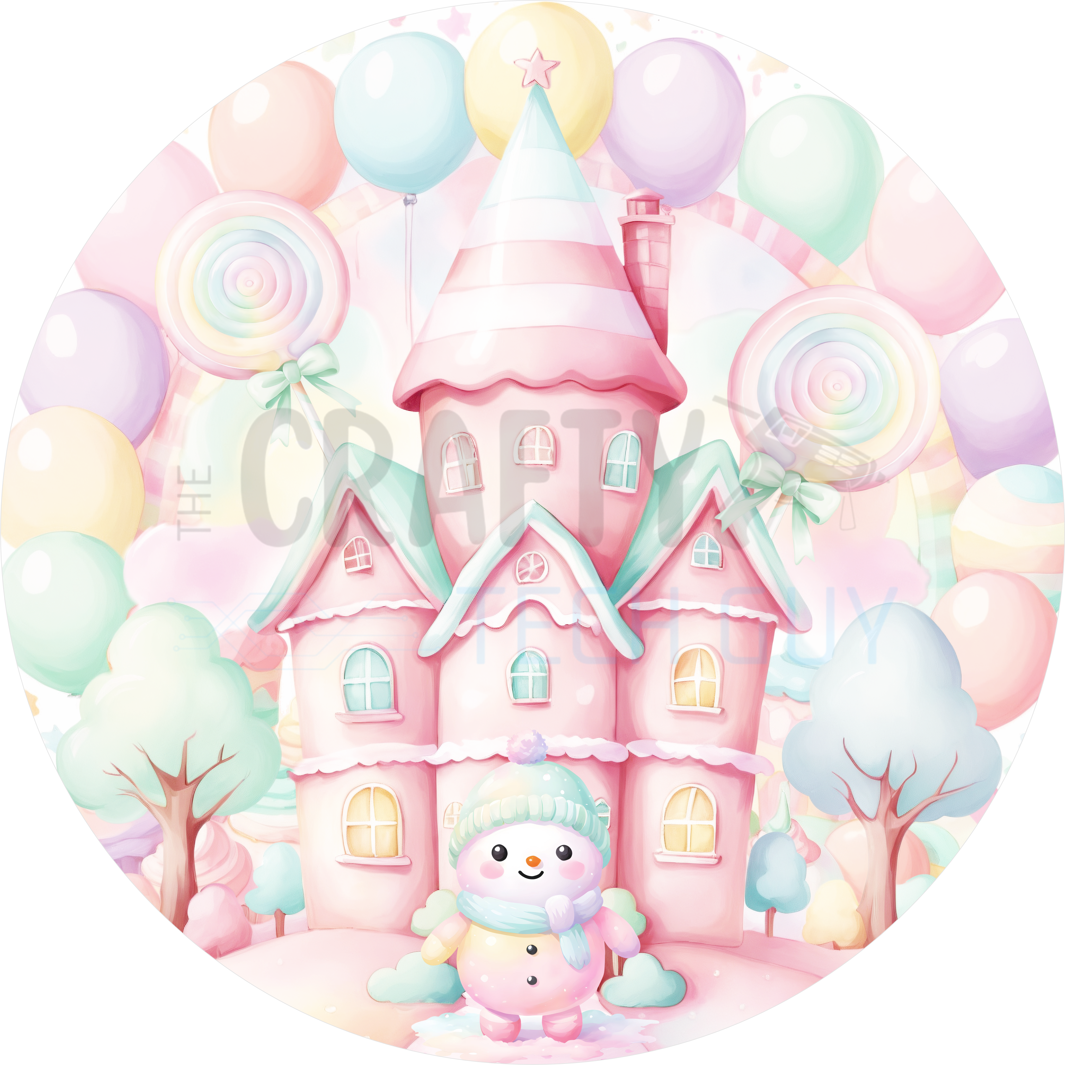 Pink Christmas Candyland Snowman Castle Sign – Pastel Winter Welcome Decor