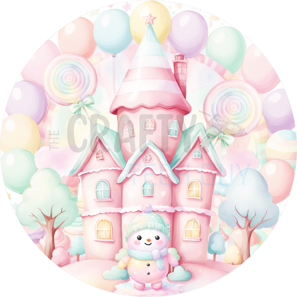 Pink Christmas Candyland Snowman Castle Sign – Pastel Winter Welcome D