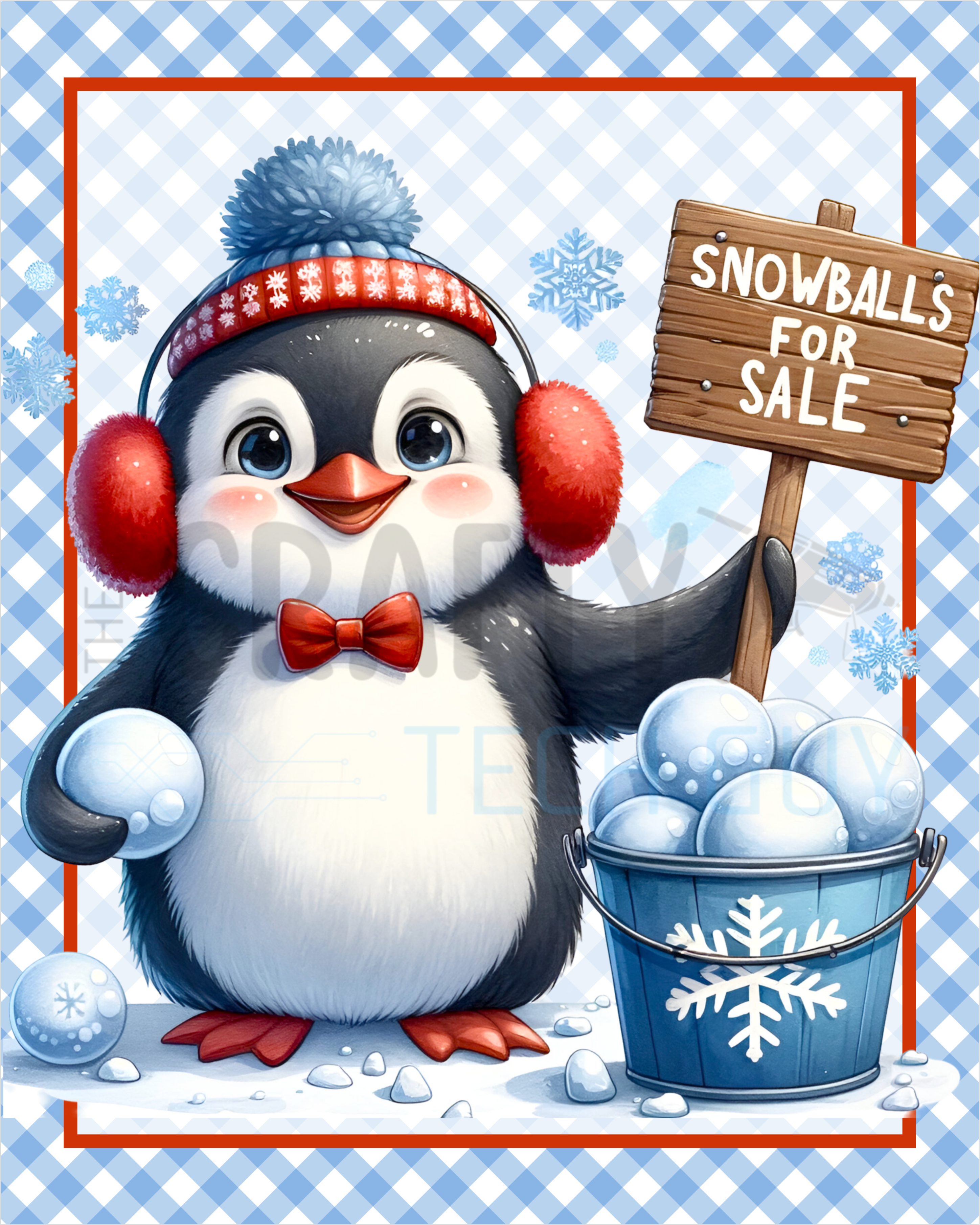 Letrero de corona con bolas de nieve de pingüino, decoración para un día de nieve invernal, divertido accesorio para corona navideña, letrero con cubo de bolas de nieve