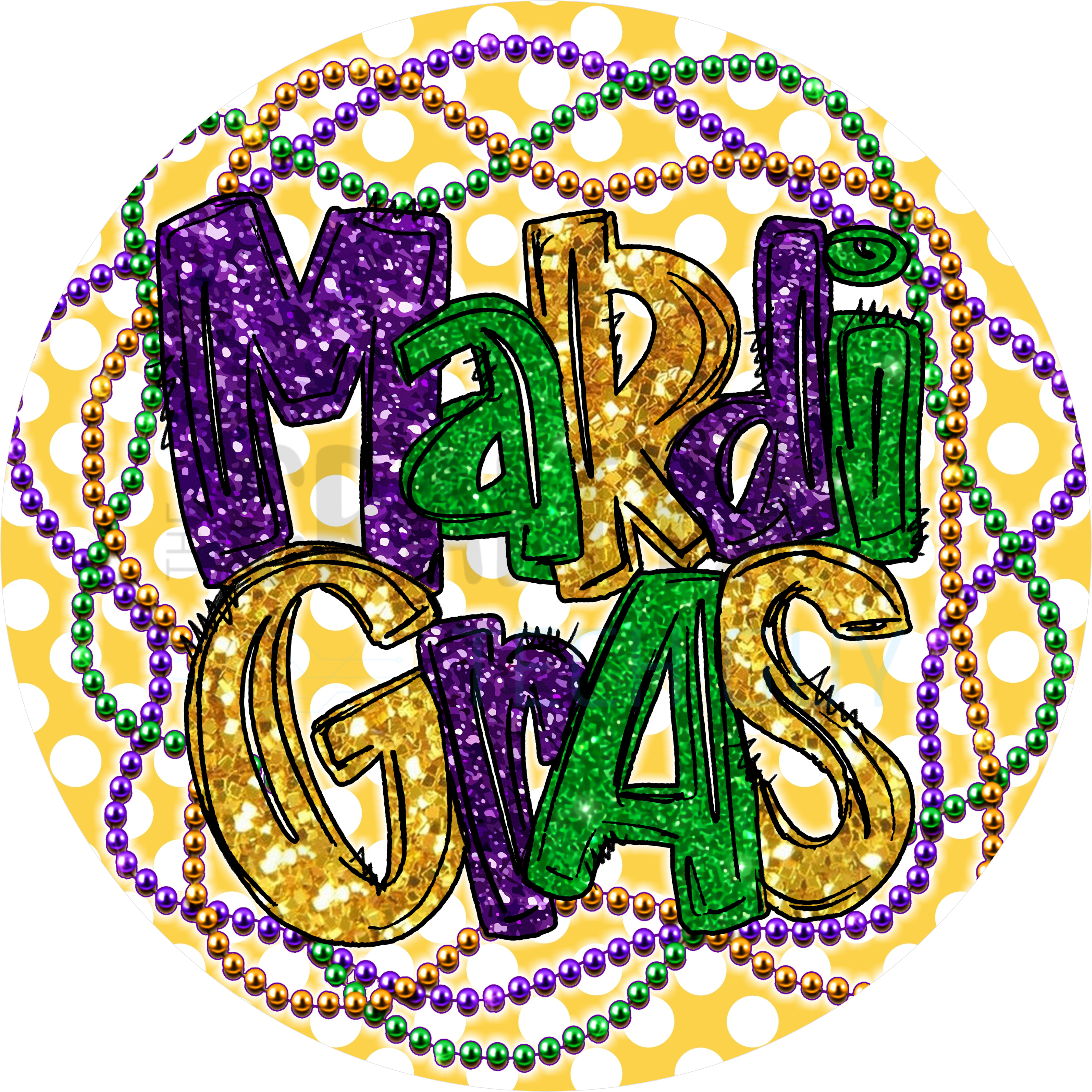 Mardi Gras Wreath Sign – Glitter Lettering & Bead Design