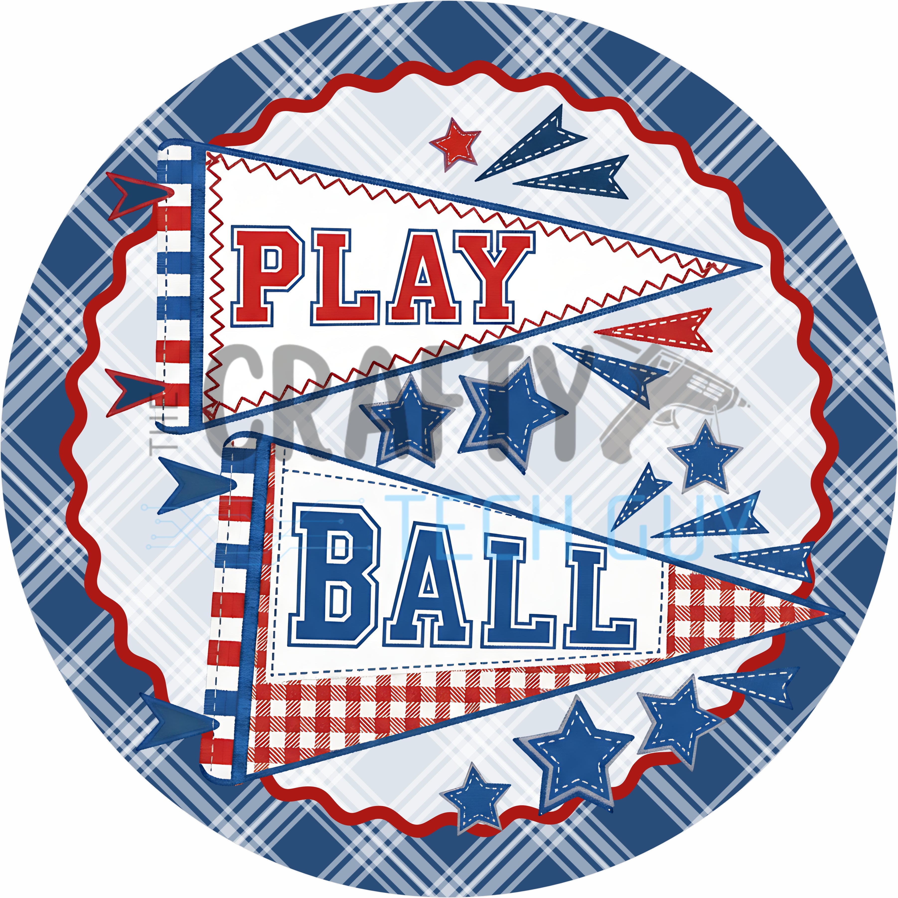 Play Ball Patriotic Baseball Round Wreath Sign