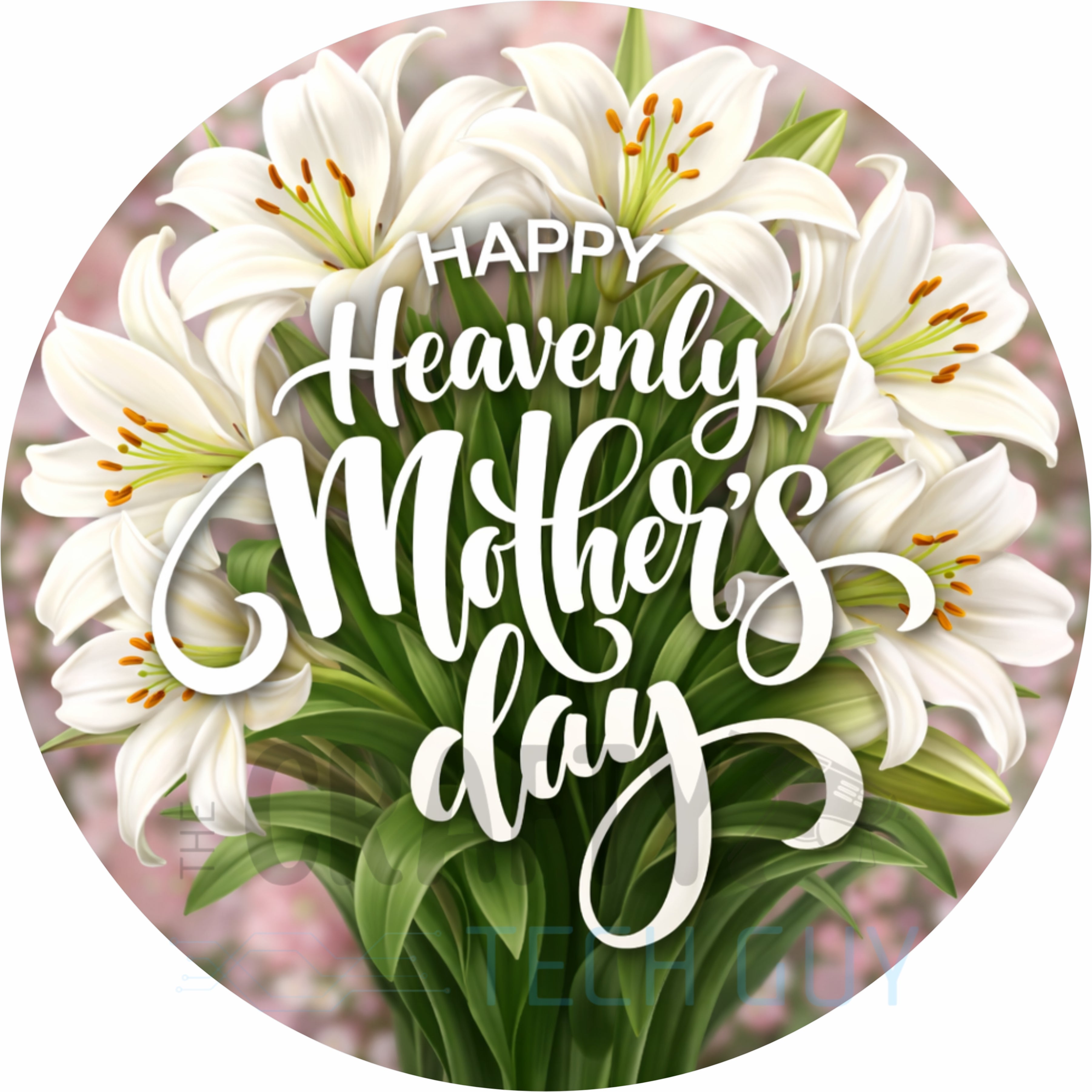 Happy Heavenly Mother’s Day Lily Round Wreath Sign