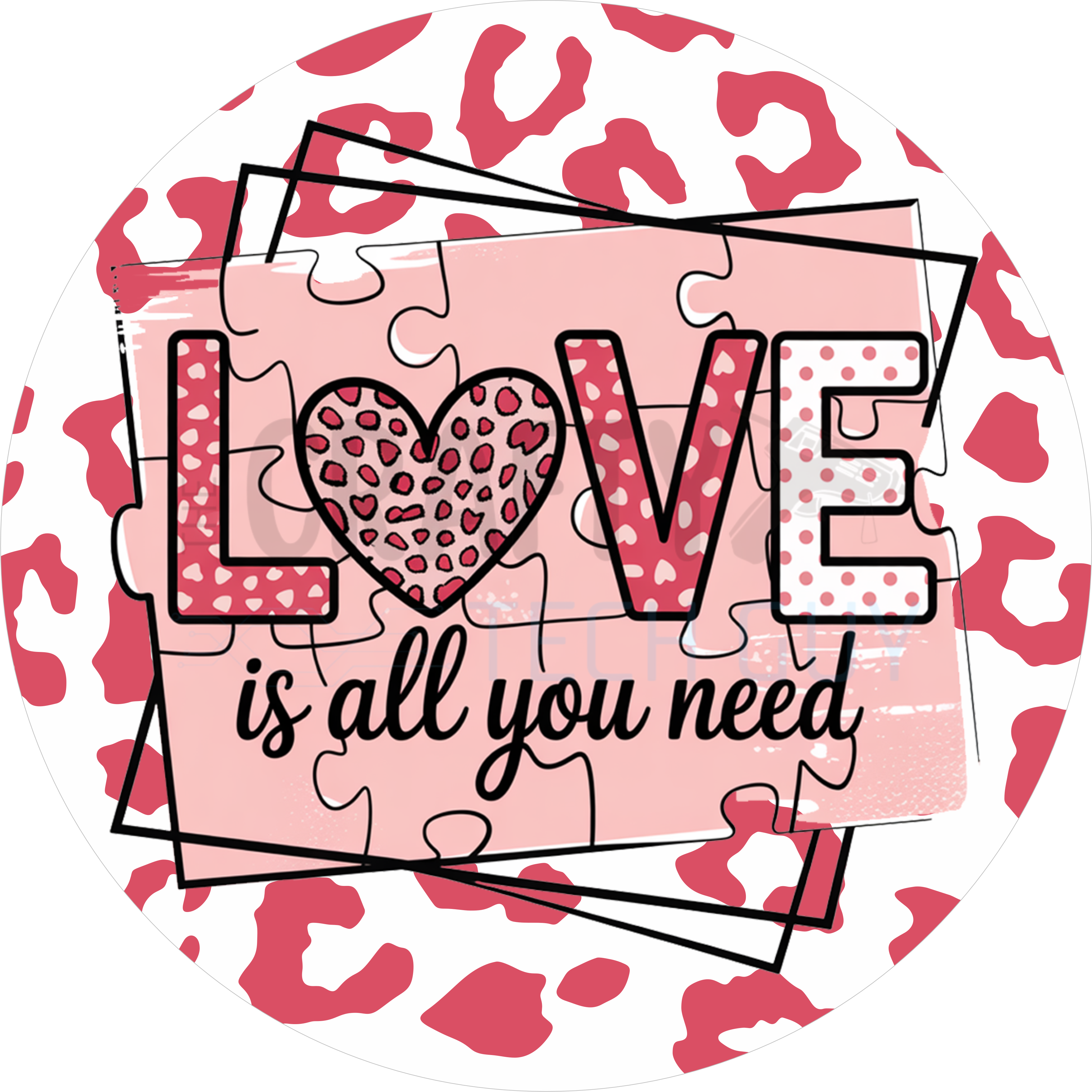 Love Puzzle Heart Sign – Valentine’s Day Pink Leopard Decor